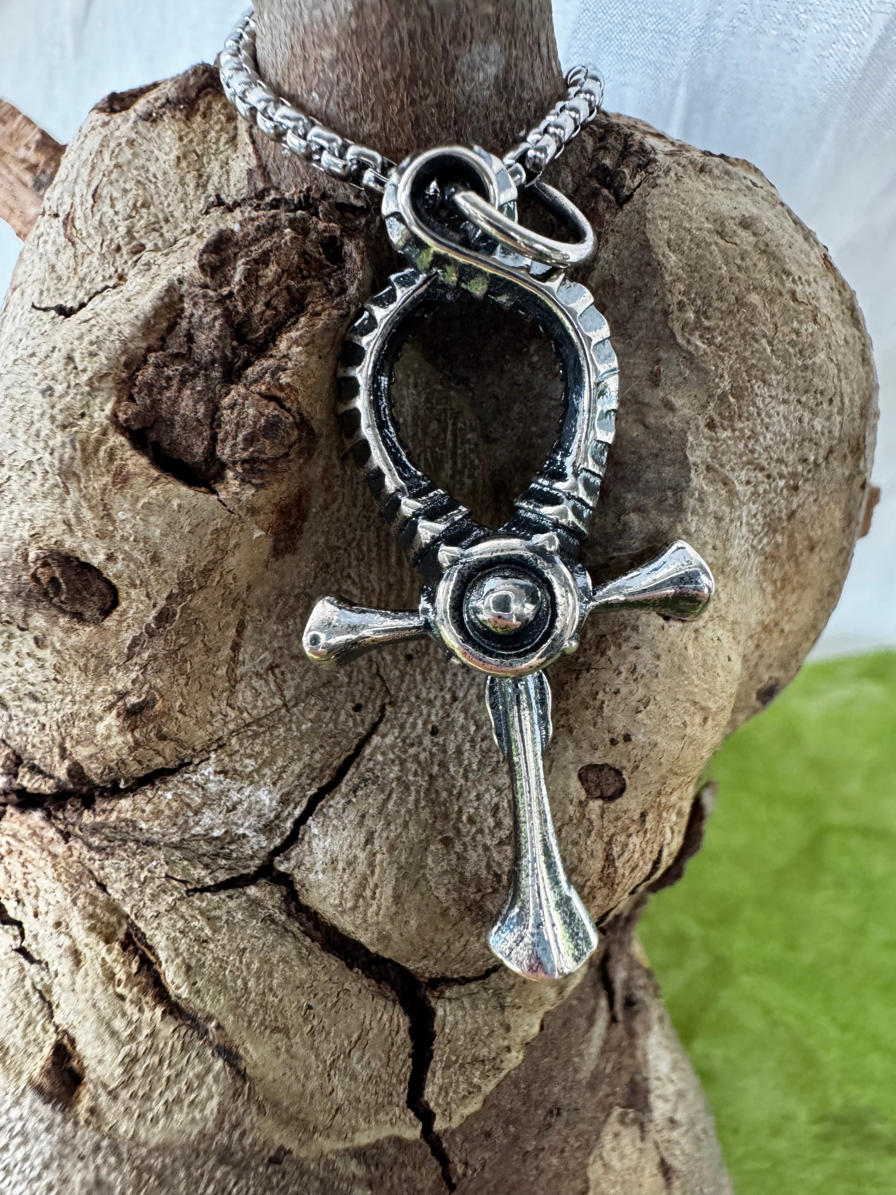 Silver Goat Skull Ankh Stainless Steel Pendant