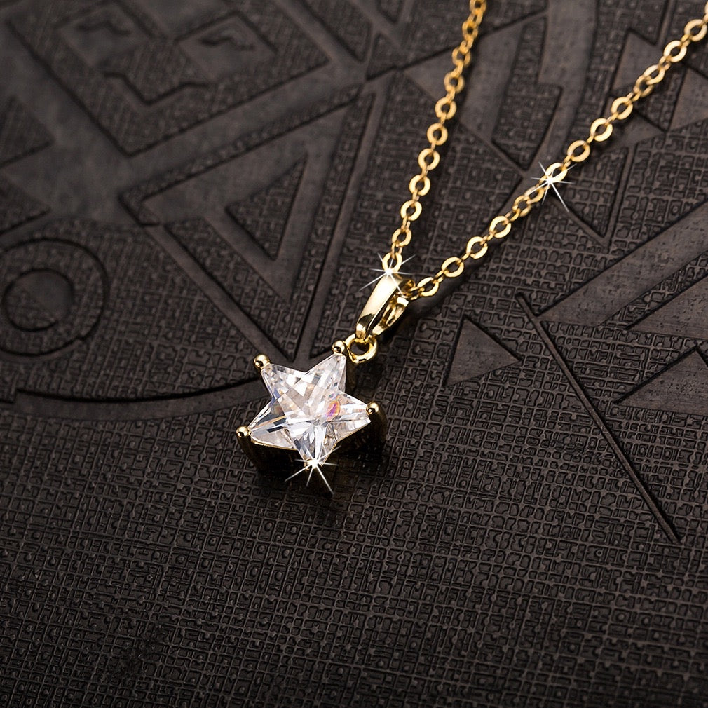 gold plated zircon star pendant and necklace