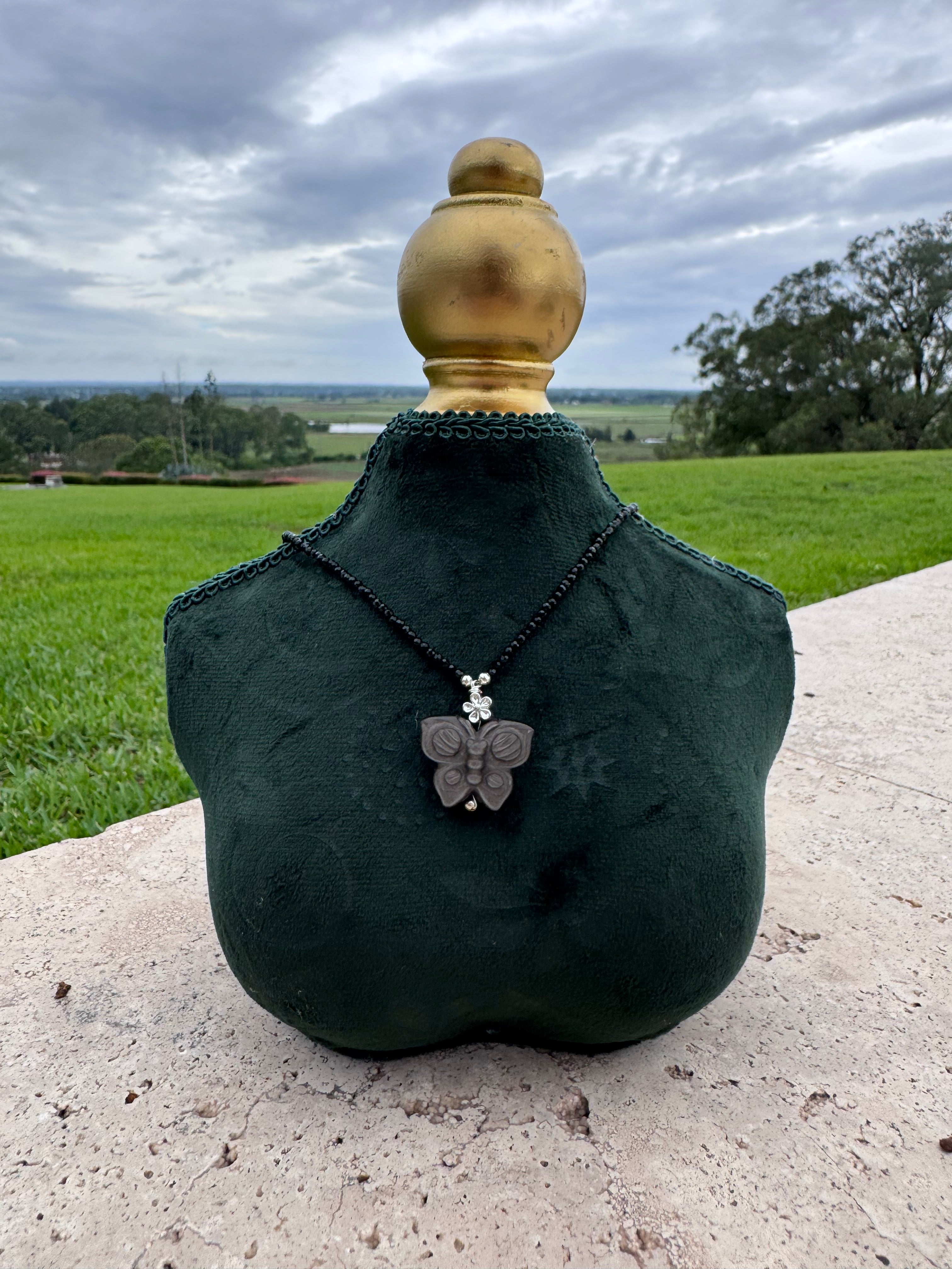 Silver Sheen Obsidian Butterfly Necklace