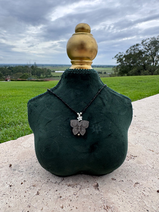 Silver Sheen Obsidian Butterfly Necklace