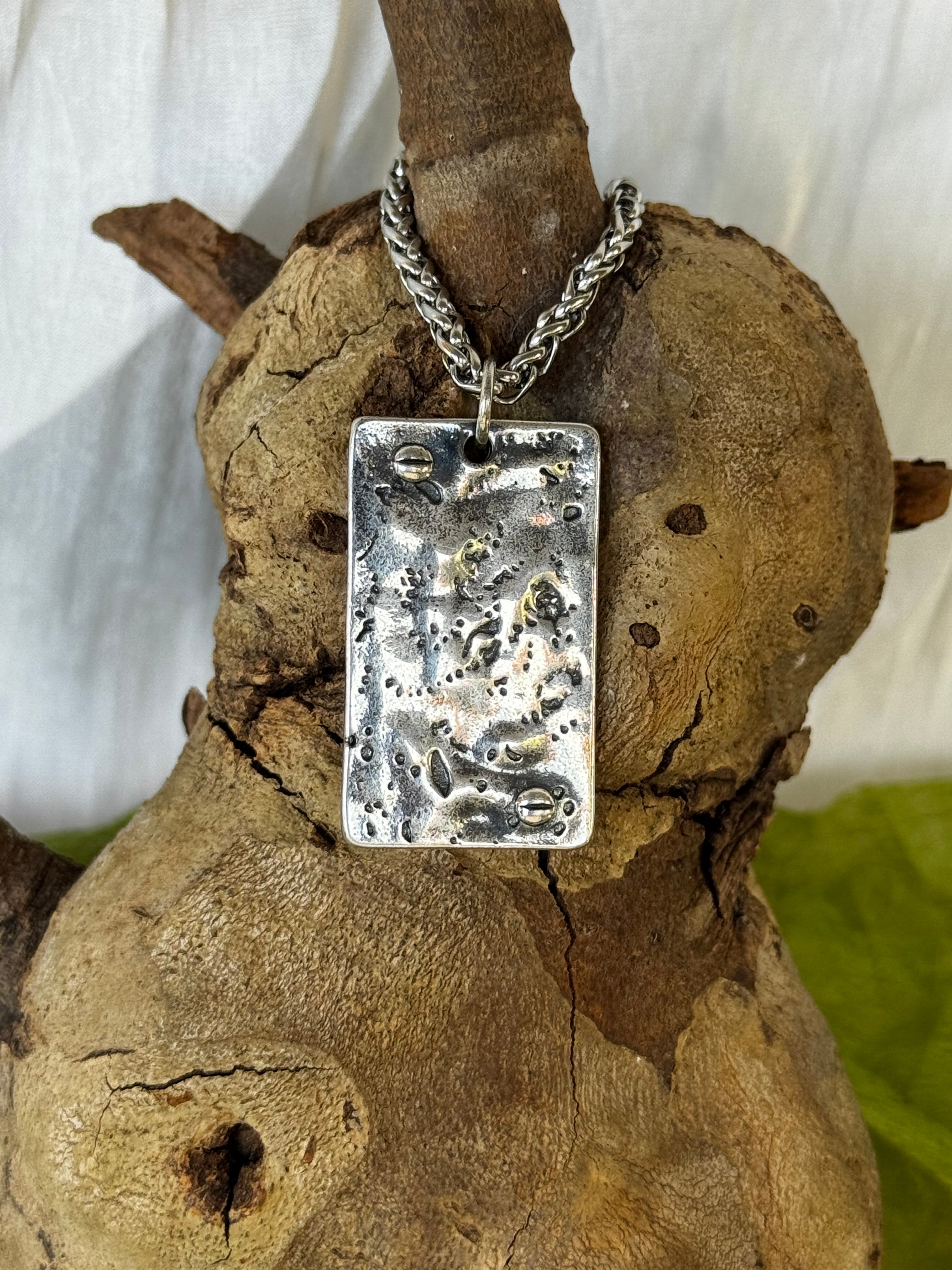 Silver Wood and Metal Stainless Steel Pendant