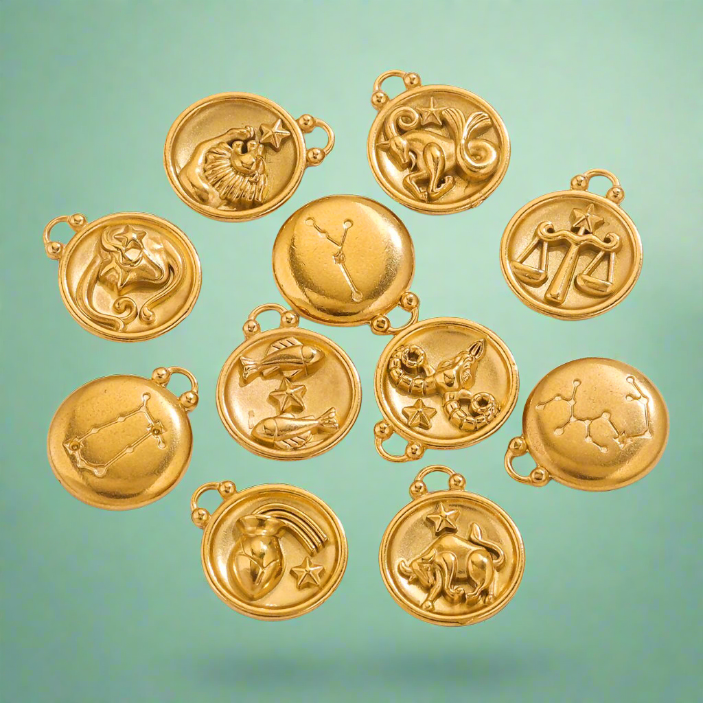 12 Gold Zodiac and Constellation Star sign Coin Necklace