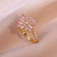 Load image into Gallery viewer, gold plated fidget ring with pink chevron flower design
