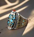 Load image into Gallery viewer, Tibetan Dzi Bead Style 9 Eyes Fidget Ring
