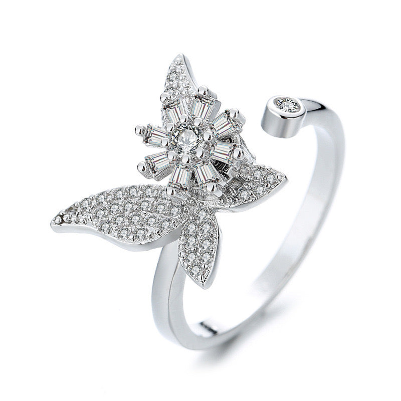 silver fidget ring with butterfly design