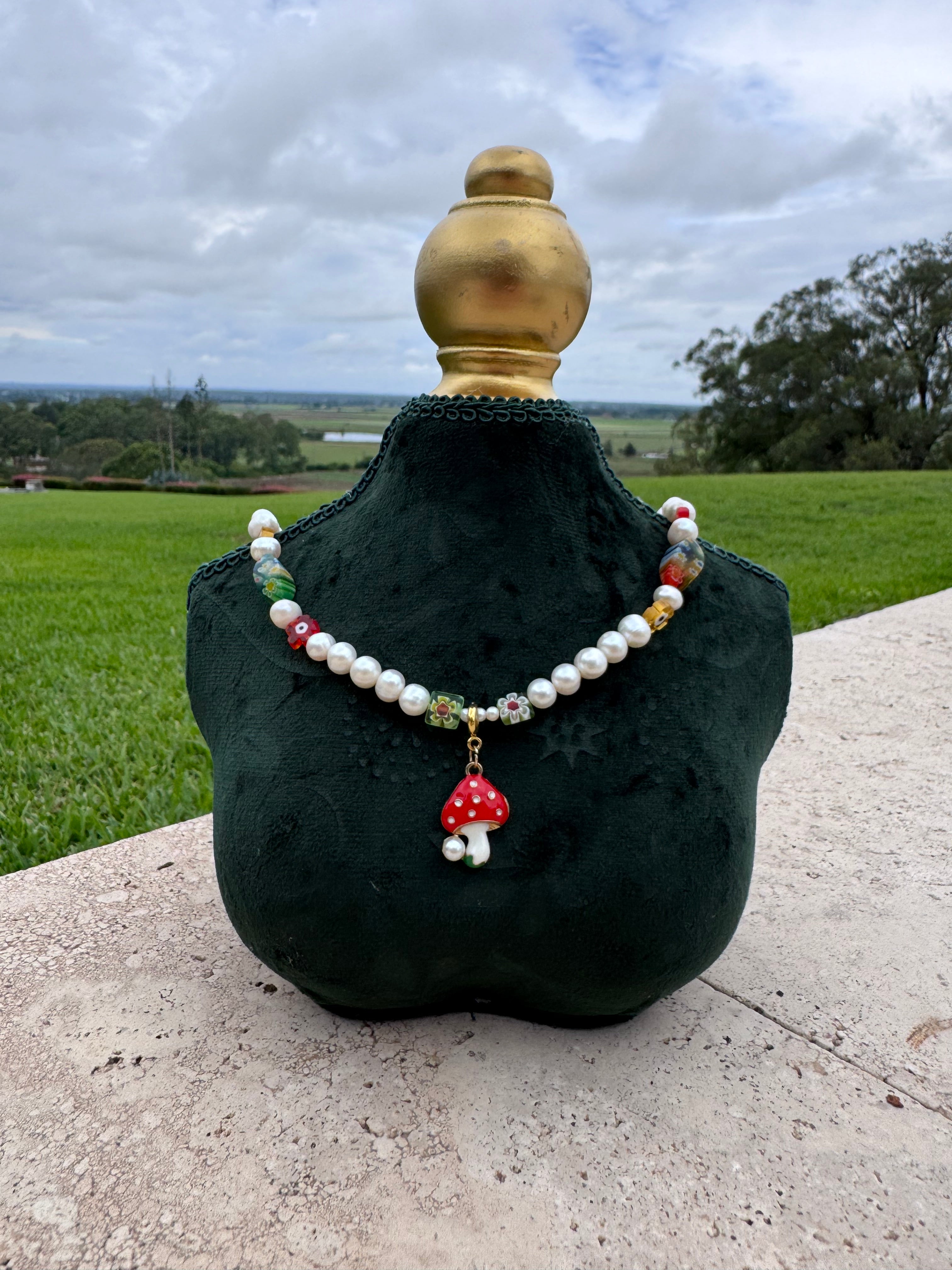 Pearl & Mushroom Charm Necklace