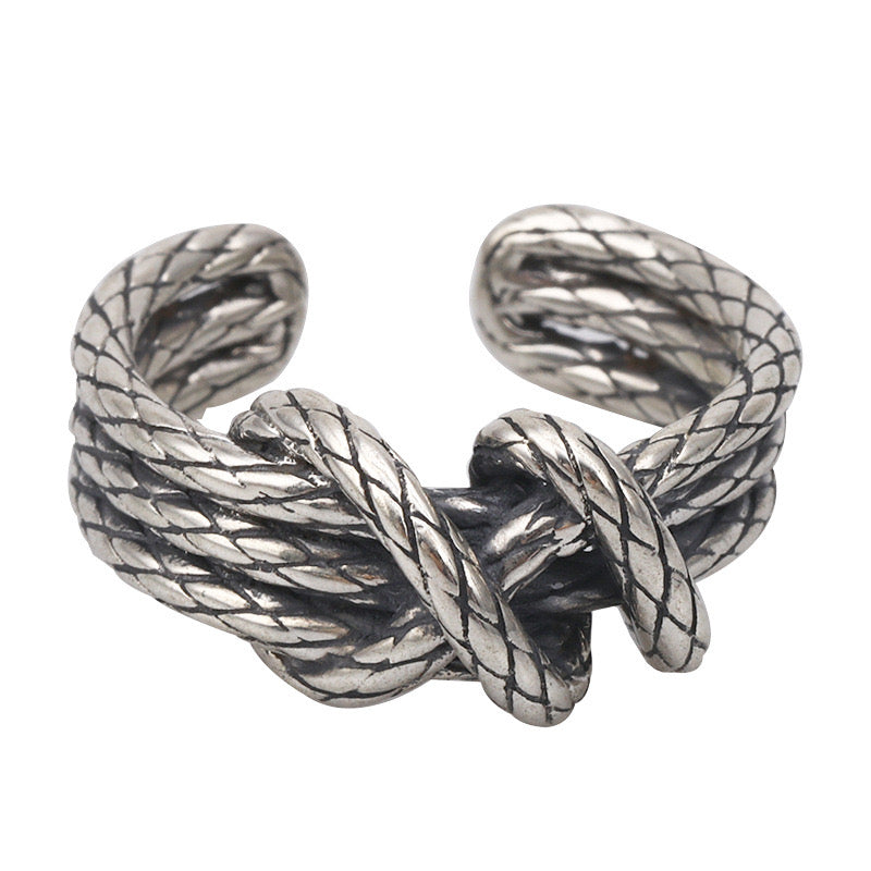 Woven Rope knot silver Ring