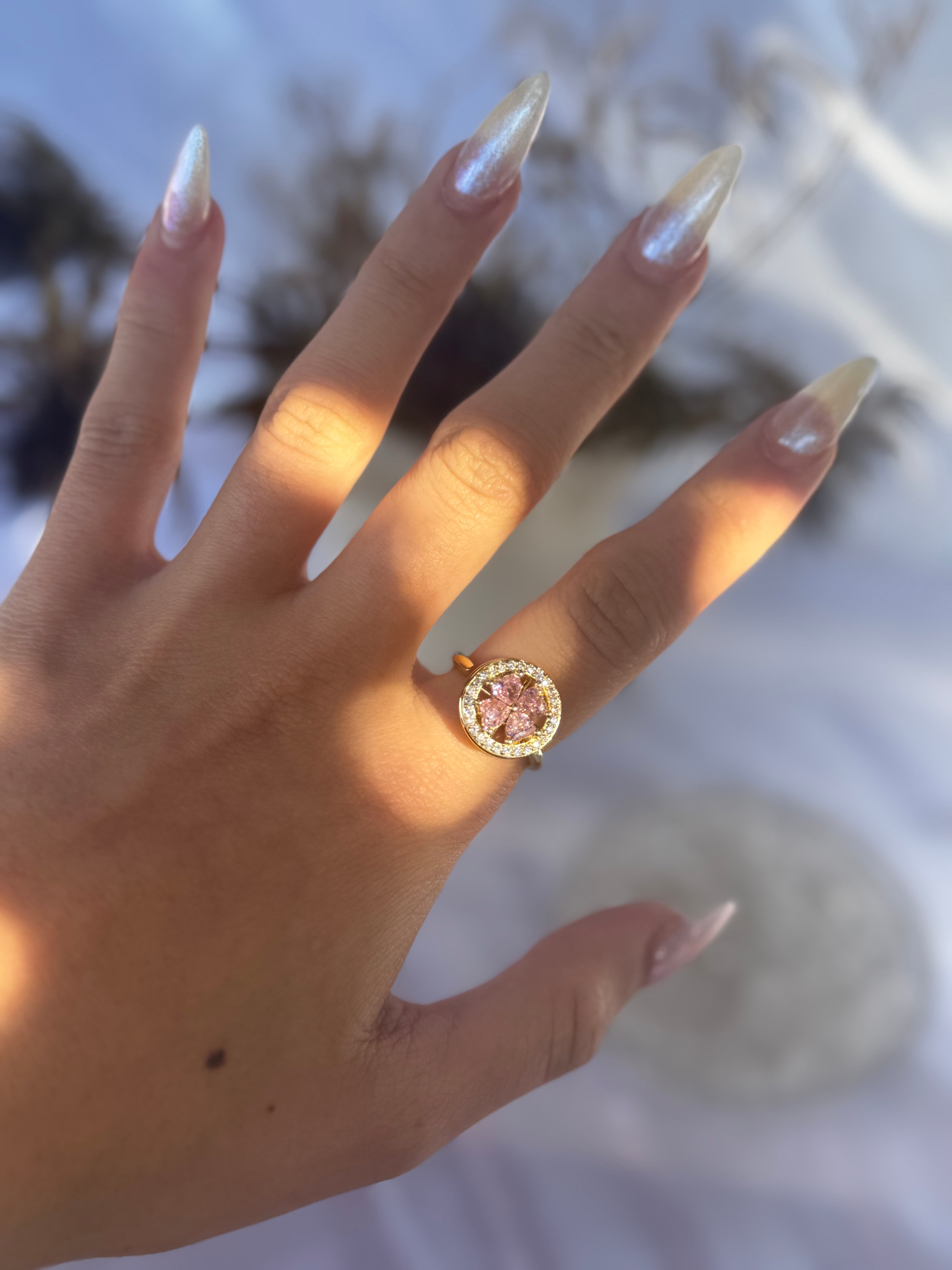 Pink 4 Leaf Clover Fidget Ring