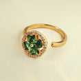 Load image into Gallery viewer, gold plated ring with green 4 leaf clover design
