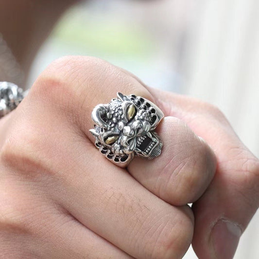 silver mythical monster ring