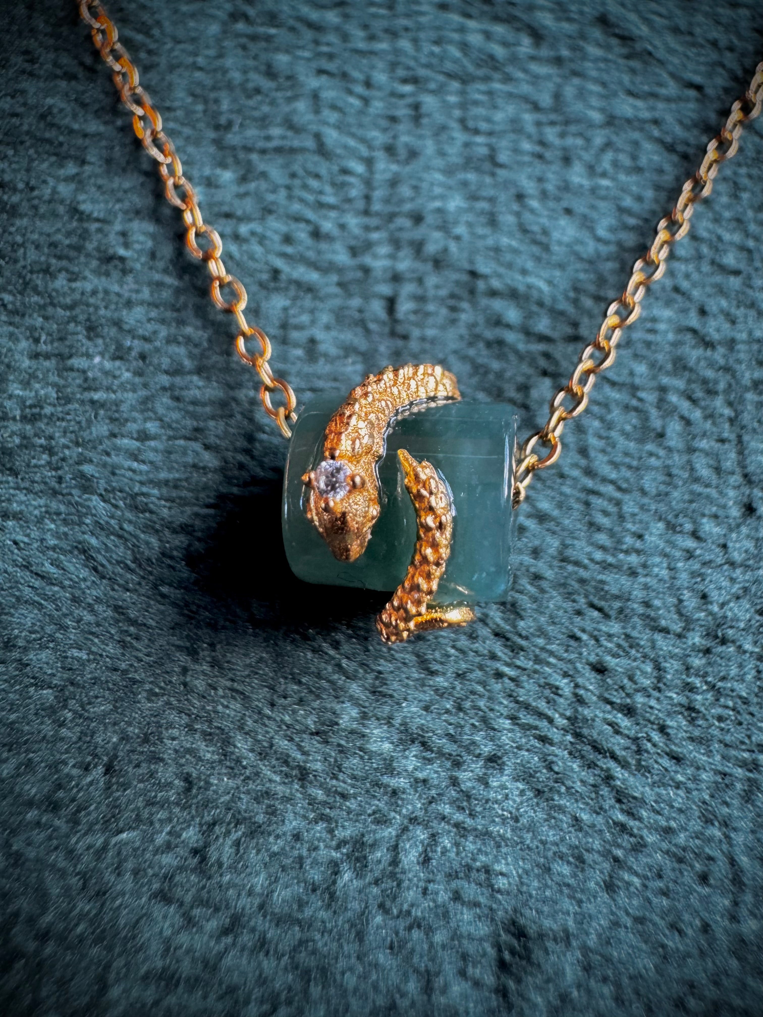 Gold Snake Wrapped Jade S925