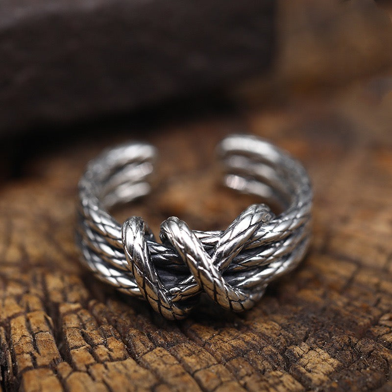 Woven Rope knot silver Ring