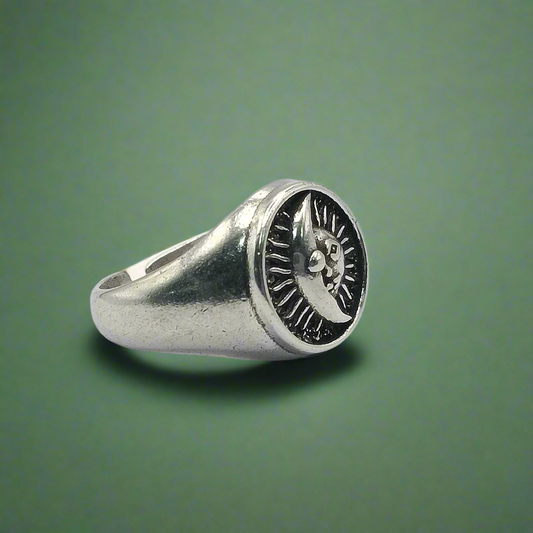 Silver Sun Moon Face Ring adjustable