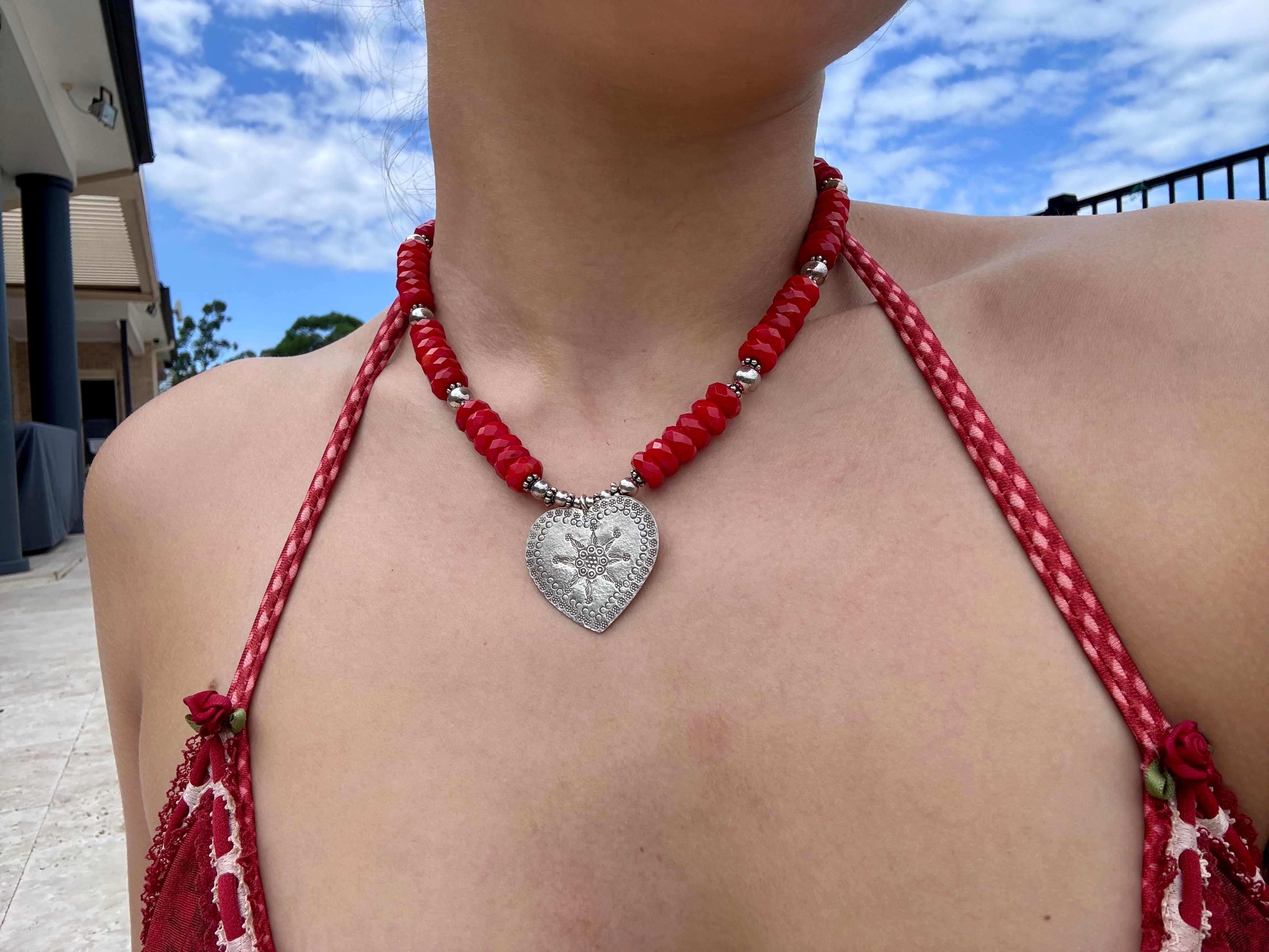Red Coral Heart Necklace