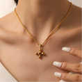 Load image into Gallery viewer, Gold Cross with natural Gemstone Tiger Eyes Necklace
