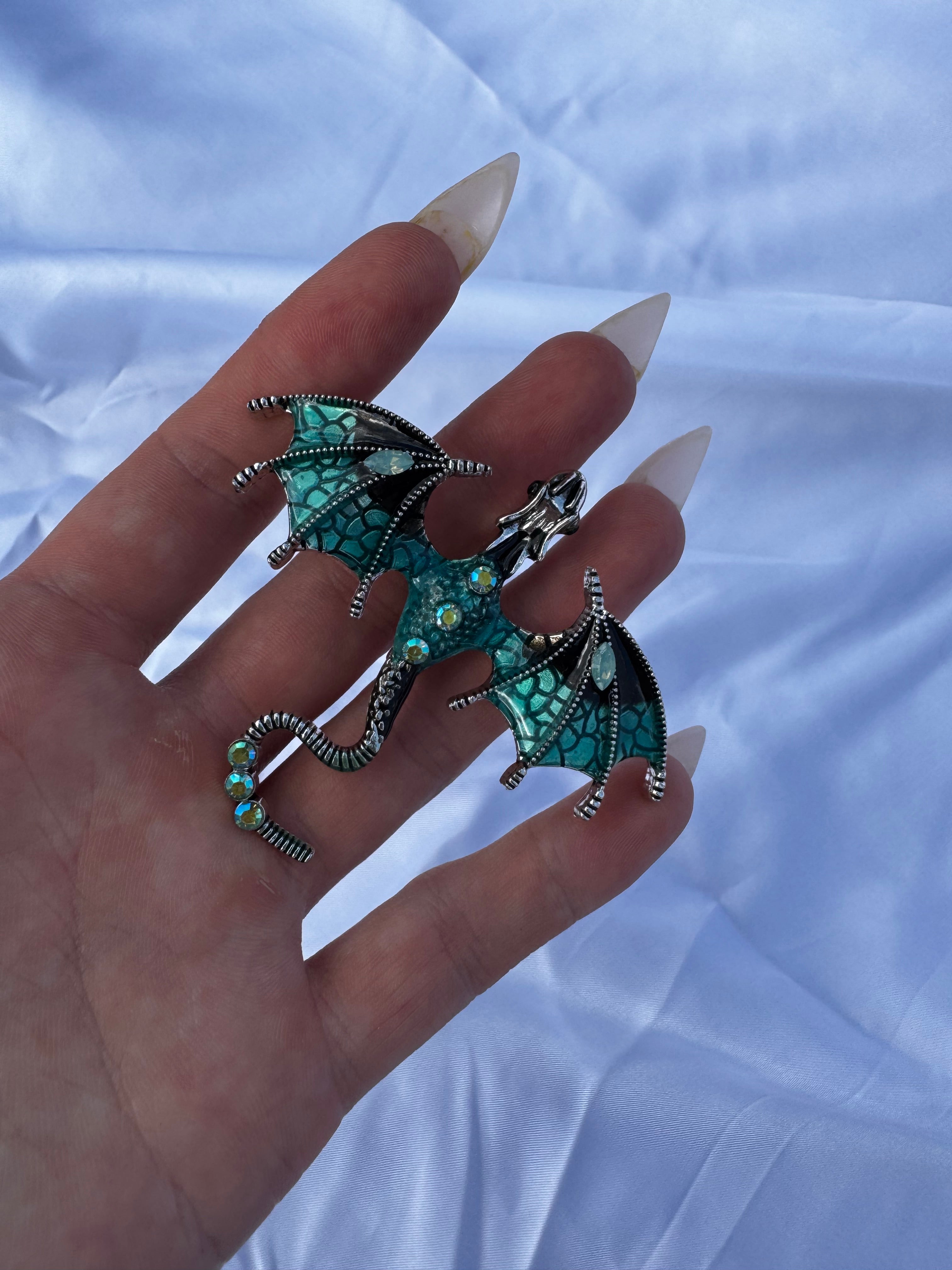 Celtic fantasy dragon enameled Broach