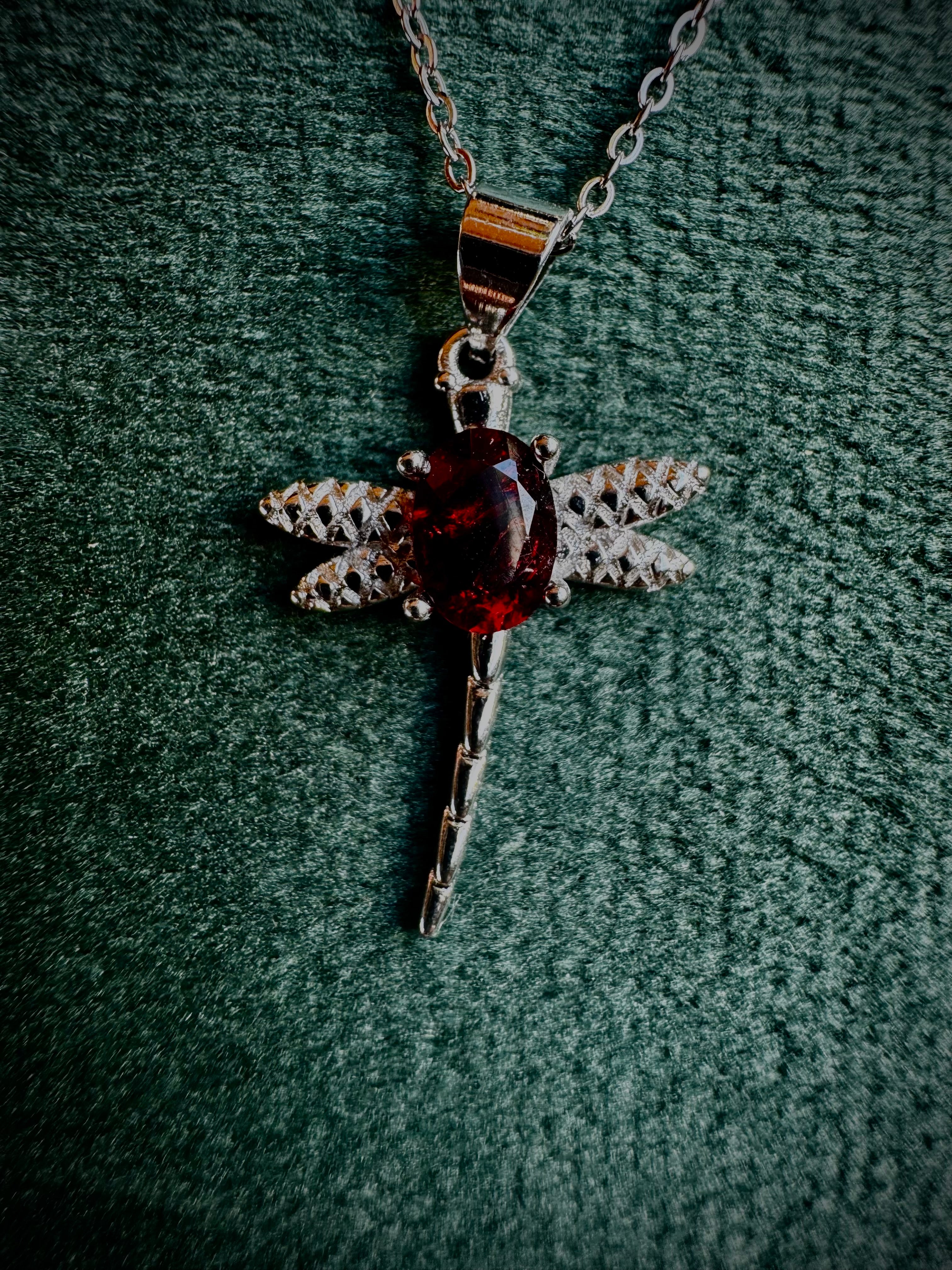 Garnet Dragonfly Necklace
