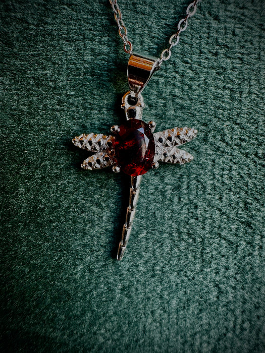 Garnet Dragonfly Necklace