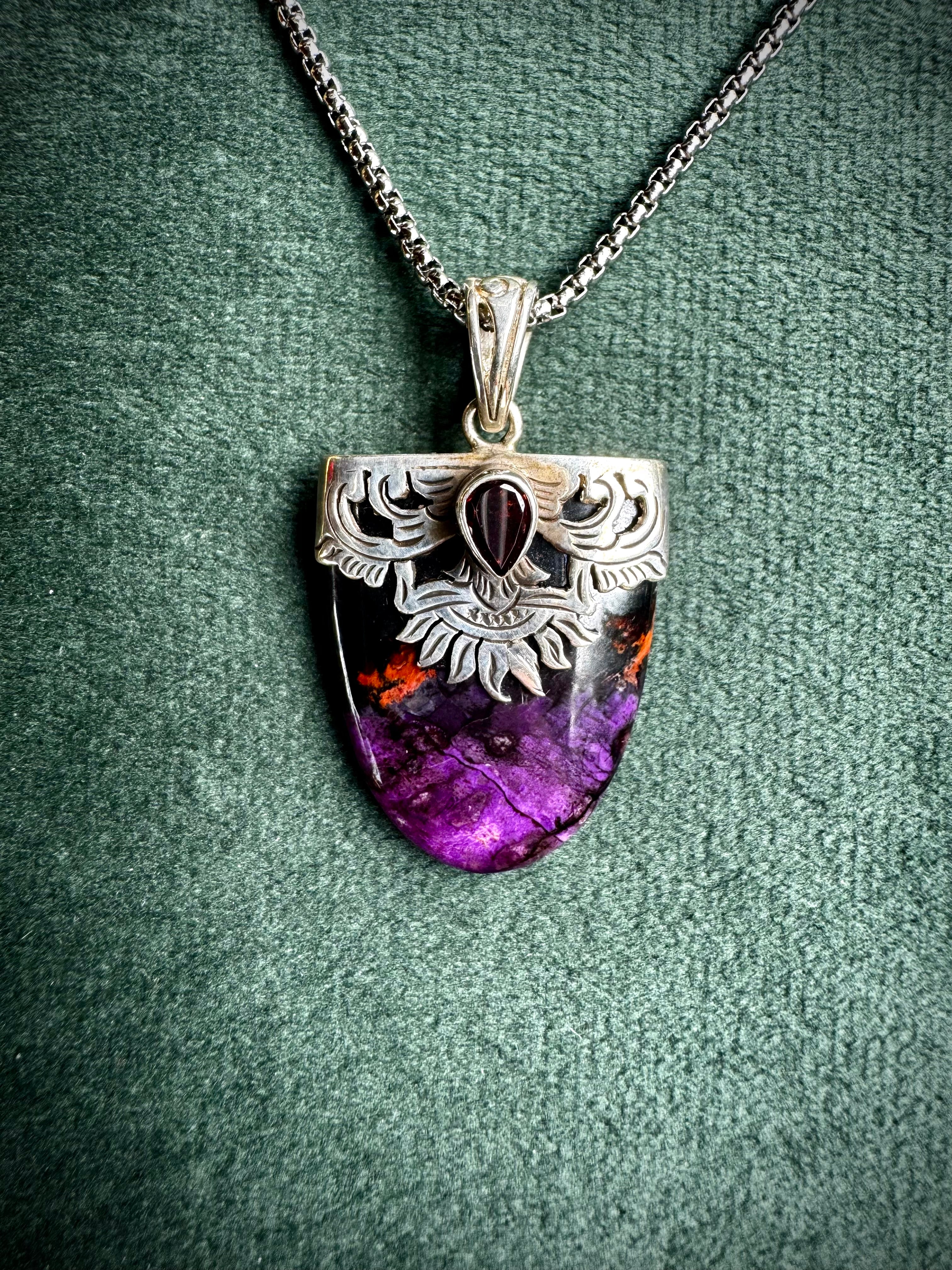S925 Sugilite & Garnet Pendant