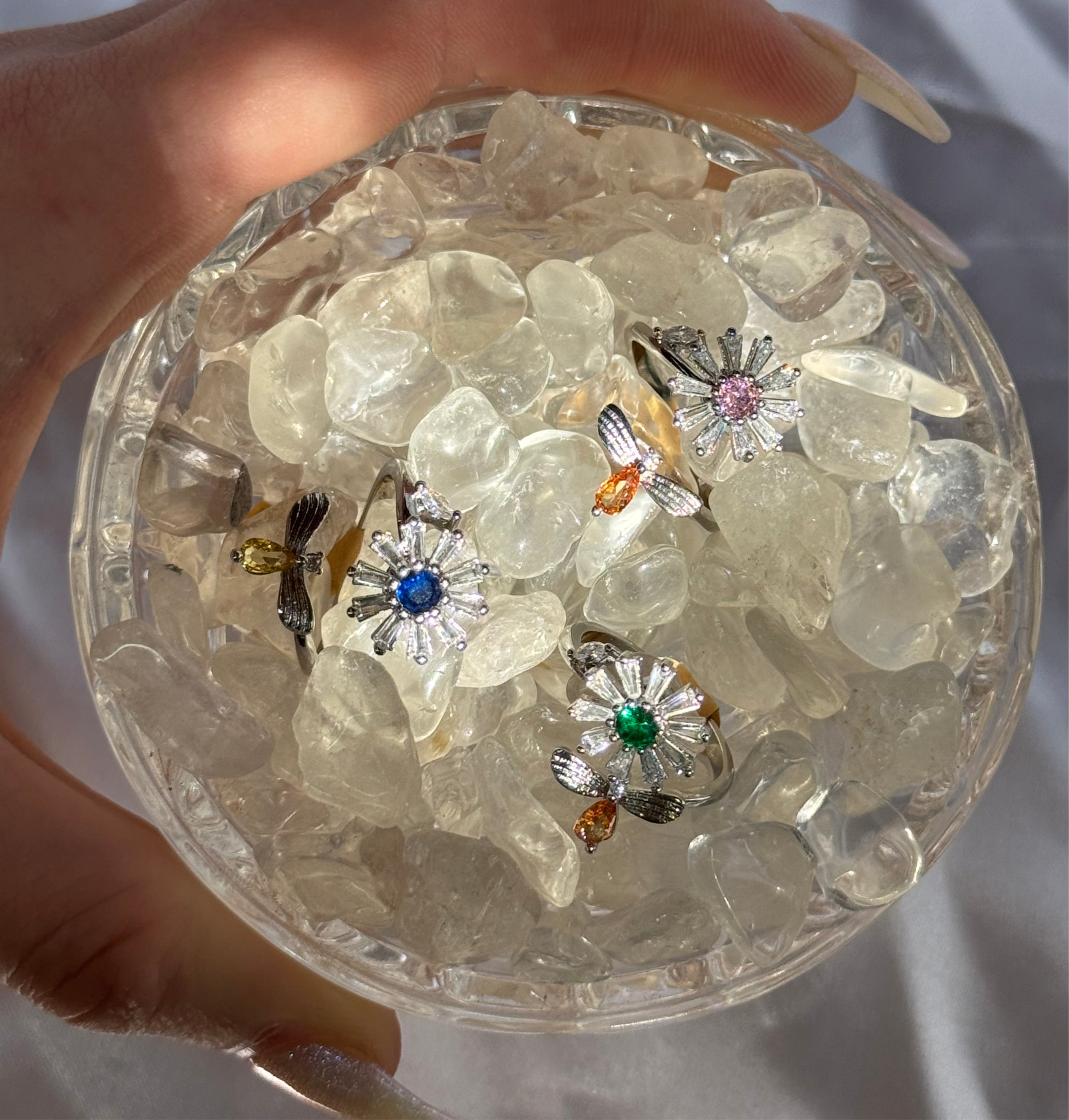 Silver Bee with Flower Fidget ring