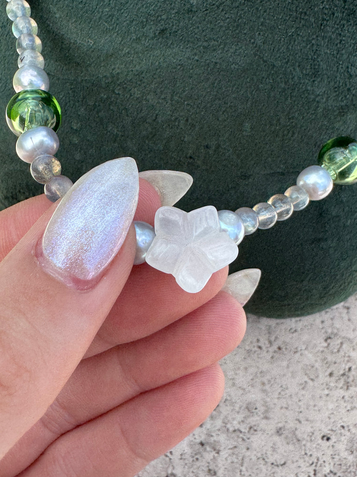 Labradorite and pearl Essential Oil Necklace