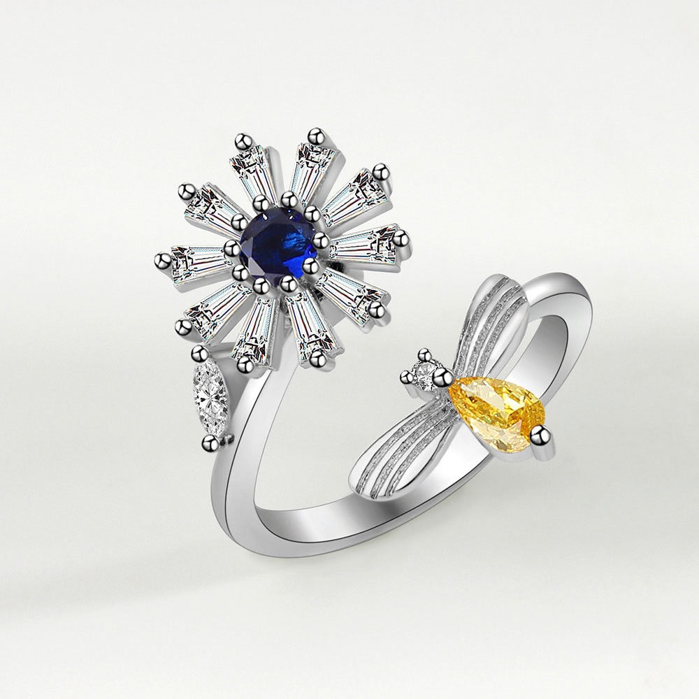 Silver Bee with Flower Fidget ring