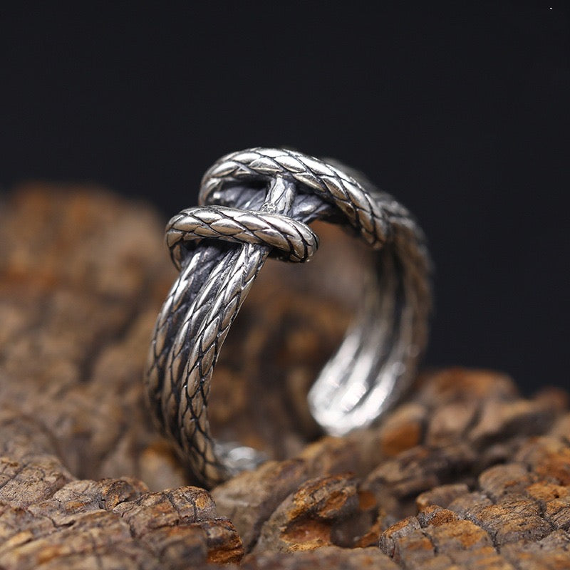 Woven Rope knot silver Ring