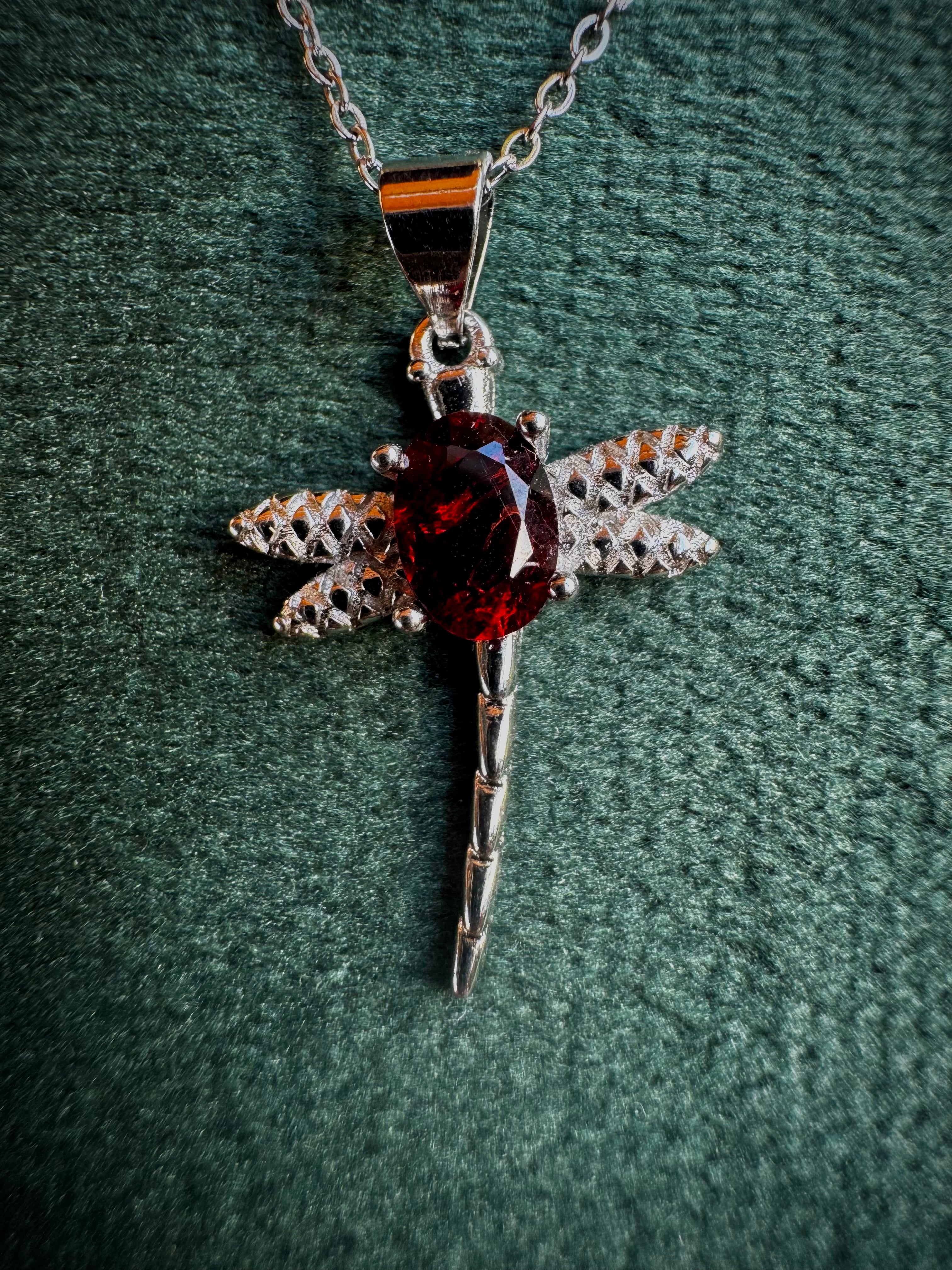 Garnet Dragonfly Necklace