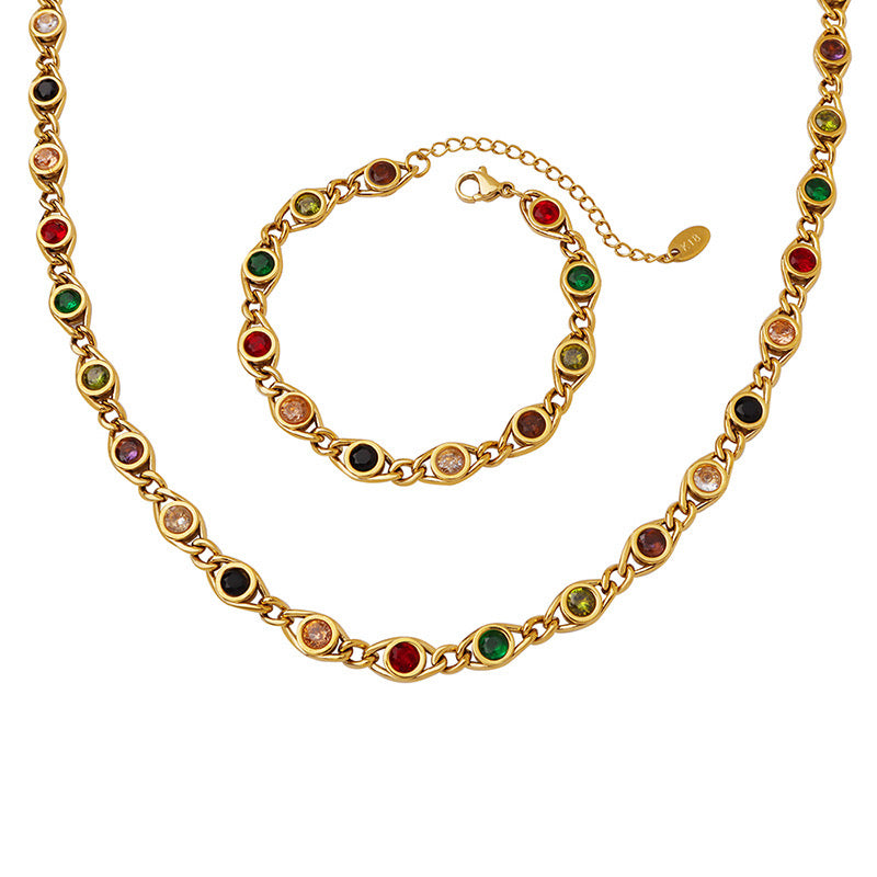 gold plated zircon necklace and bracelet