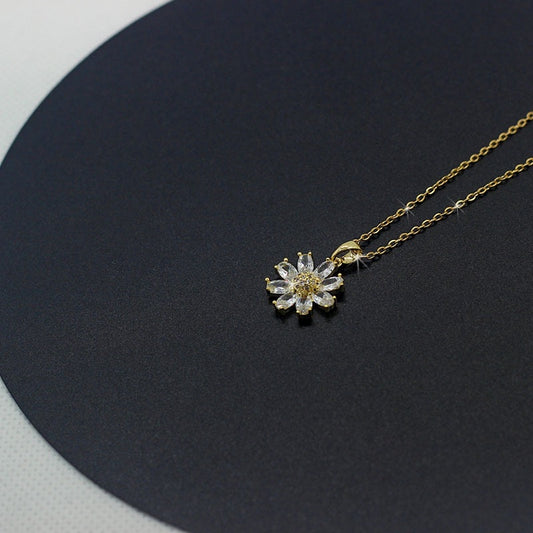 gold plated zircon necklace with sunflower pendant