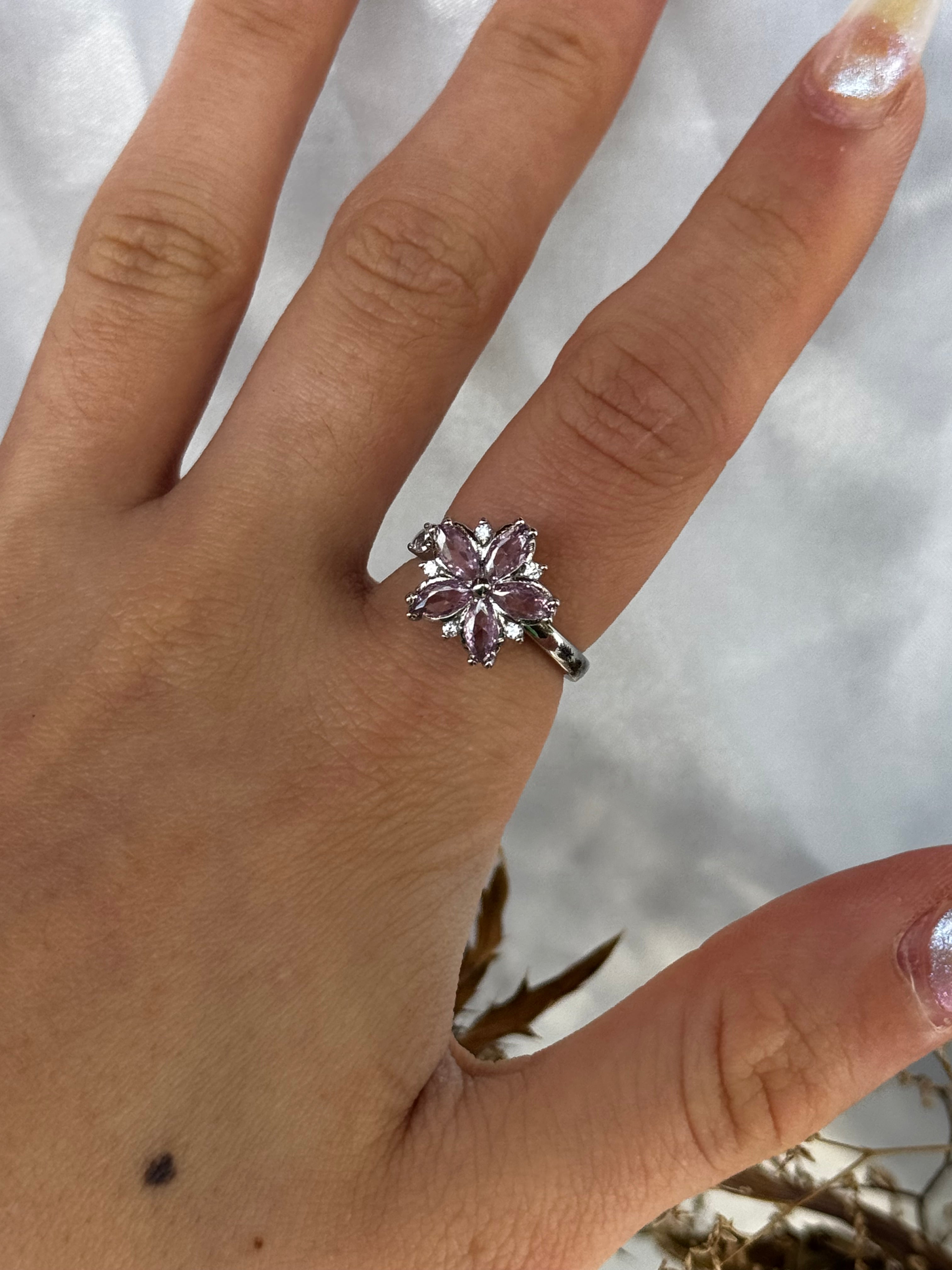 Silver Pink Flower Fidget Ring