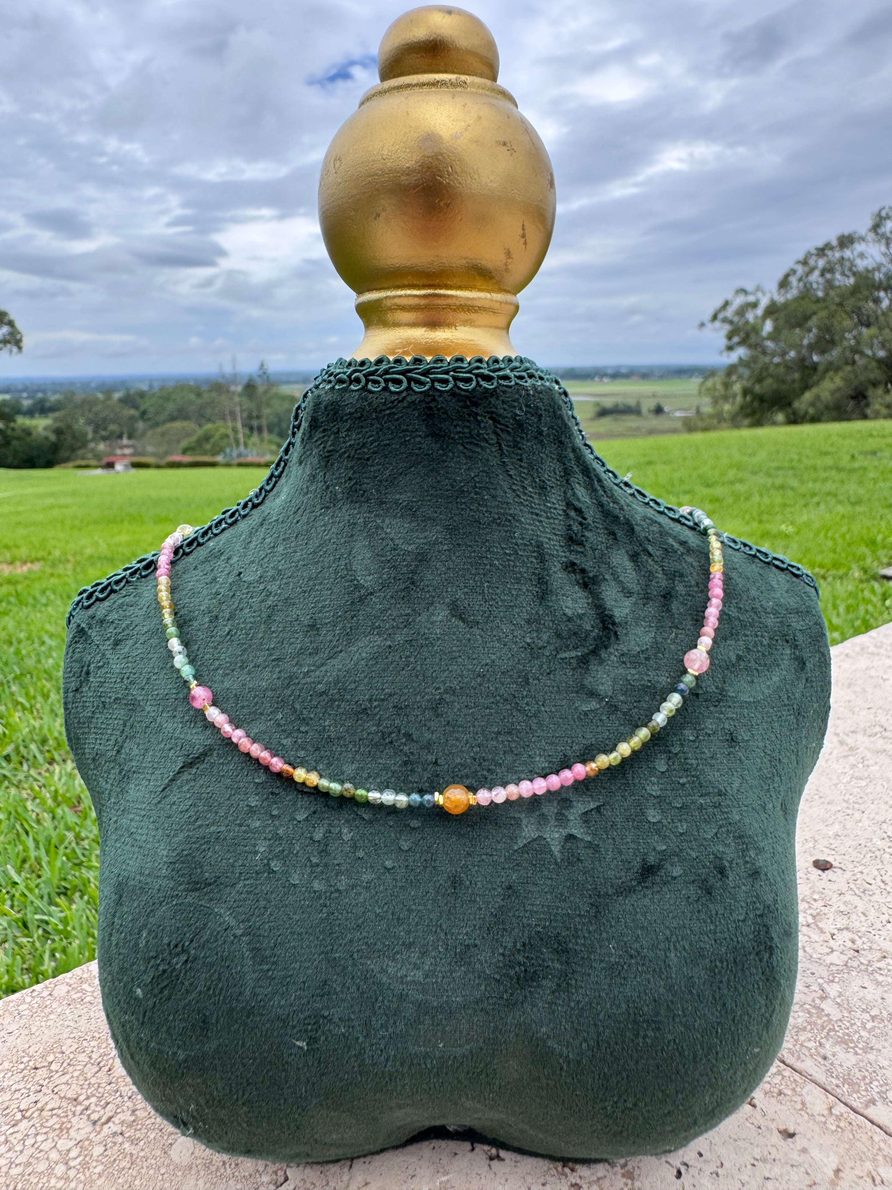 Watermelon Tourmaline Dainty Necklace