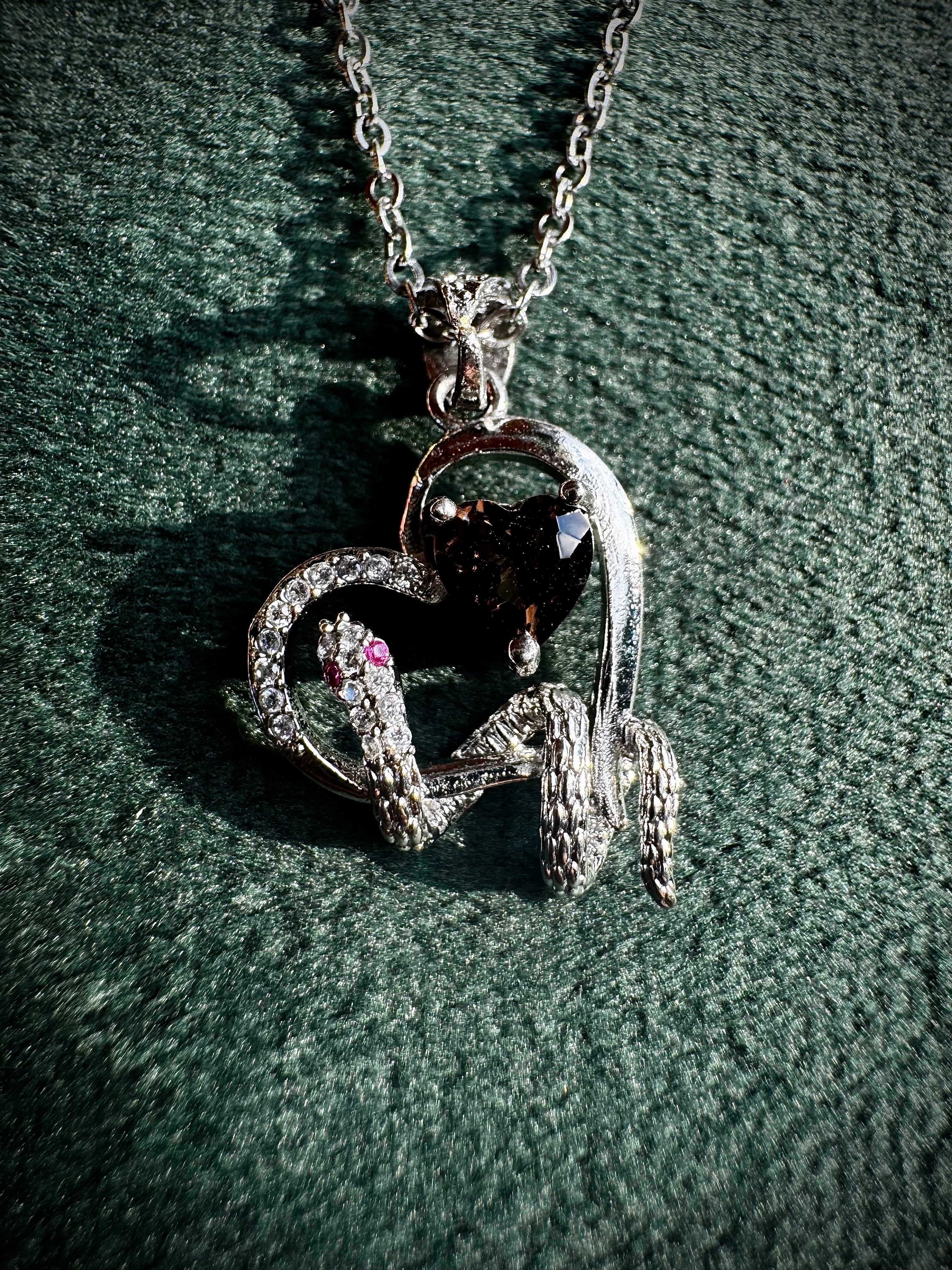 Silver Smokey Quartz Heart Snake