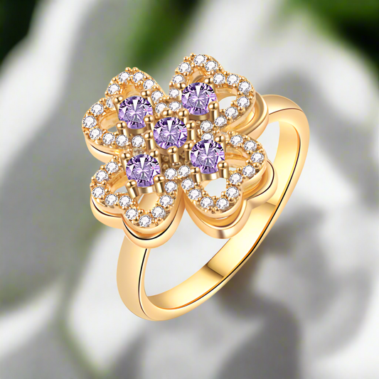 Gold Purple 4 Clover flower Fidget Ring