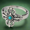 Load image into Gallery viewer, Vintage Vajra cross Turquoise silver Ring
