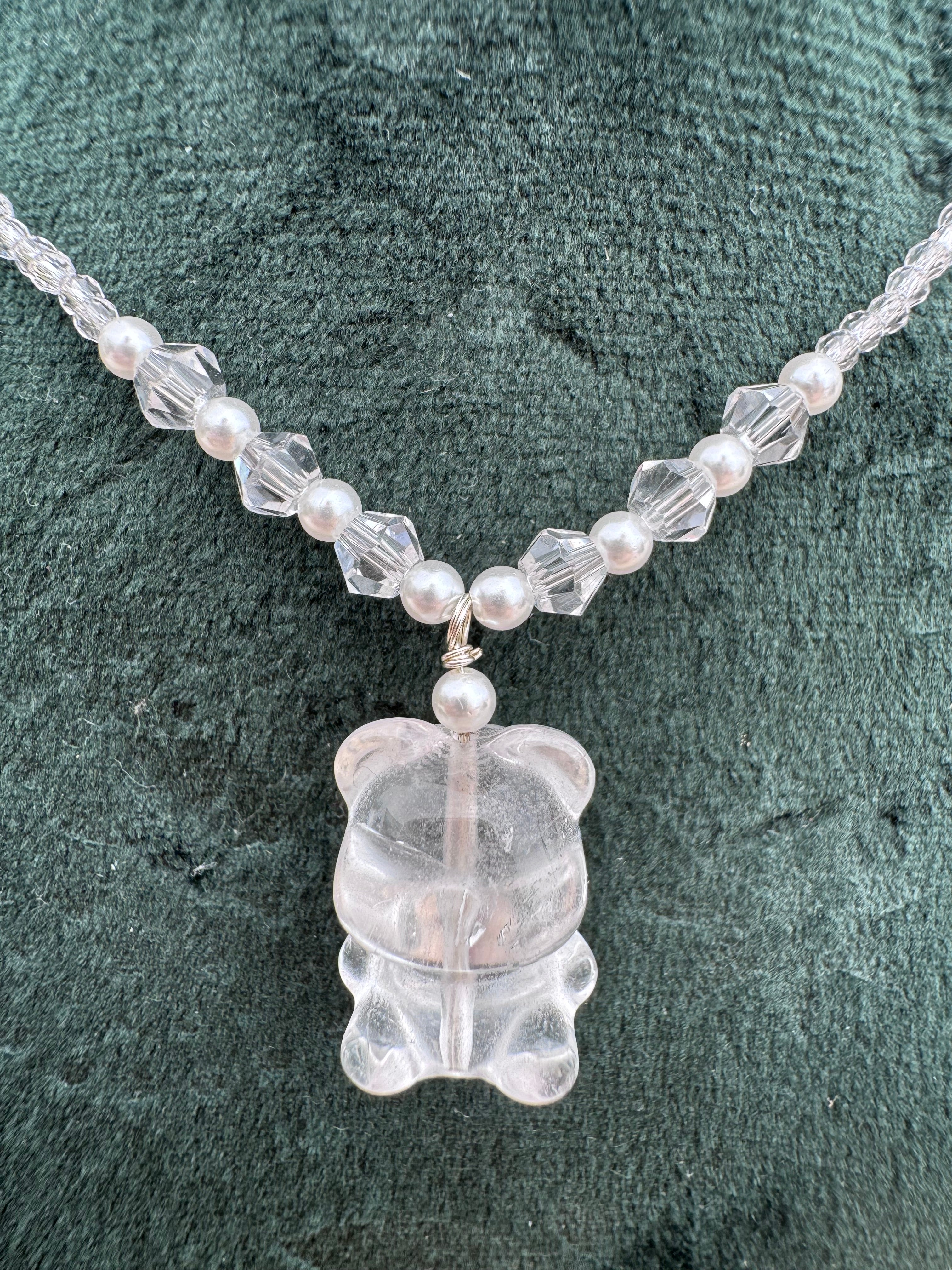 Clear Quartz Bear Necklace