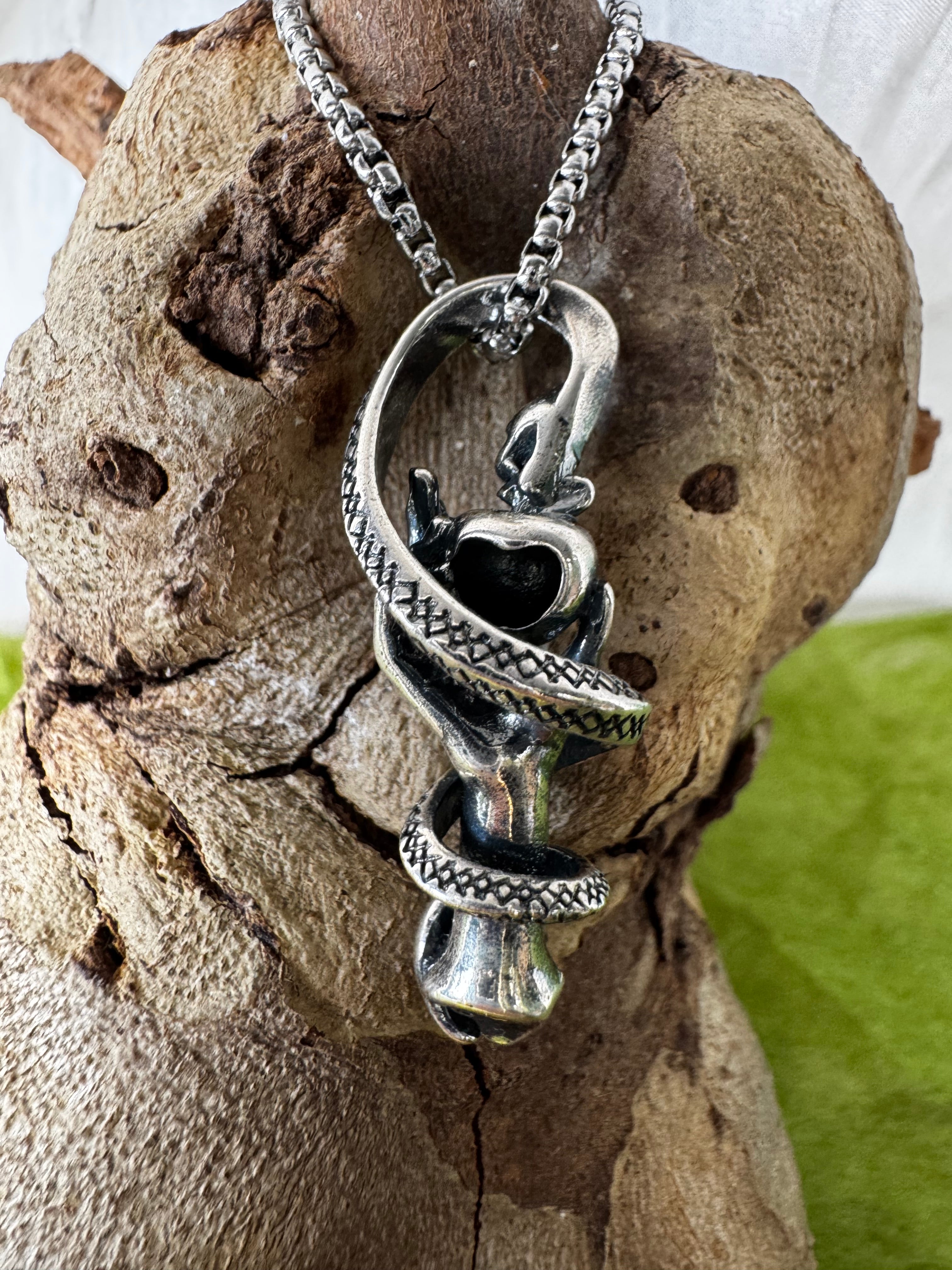 Silver Snake in Hand Stainless Steel Pendant