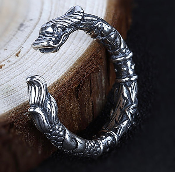 Silver S925 Dragon Green Open Adjust Ring