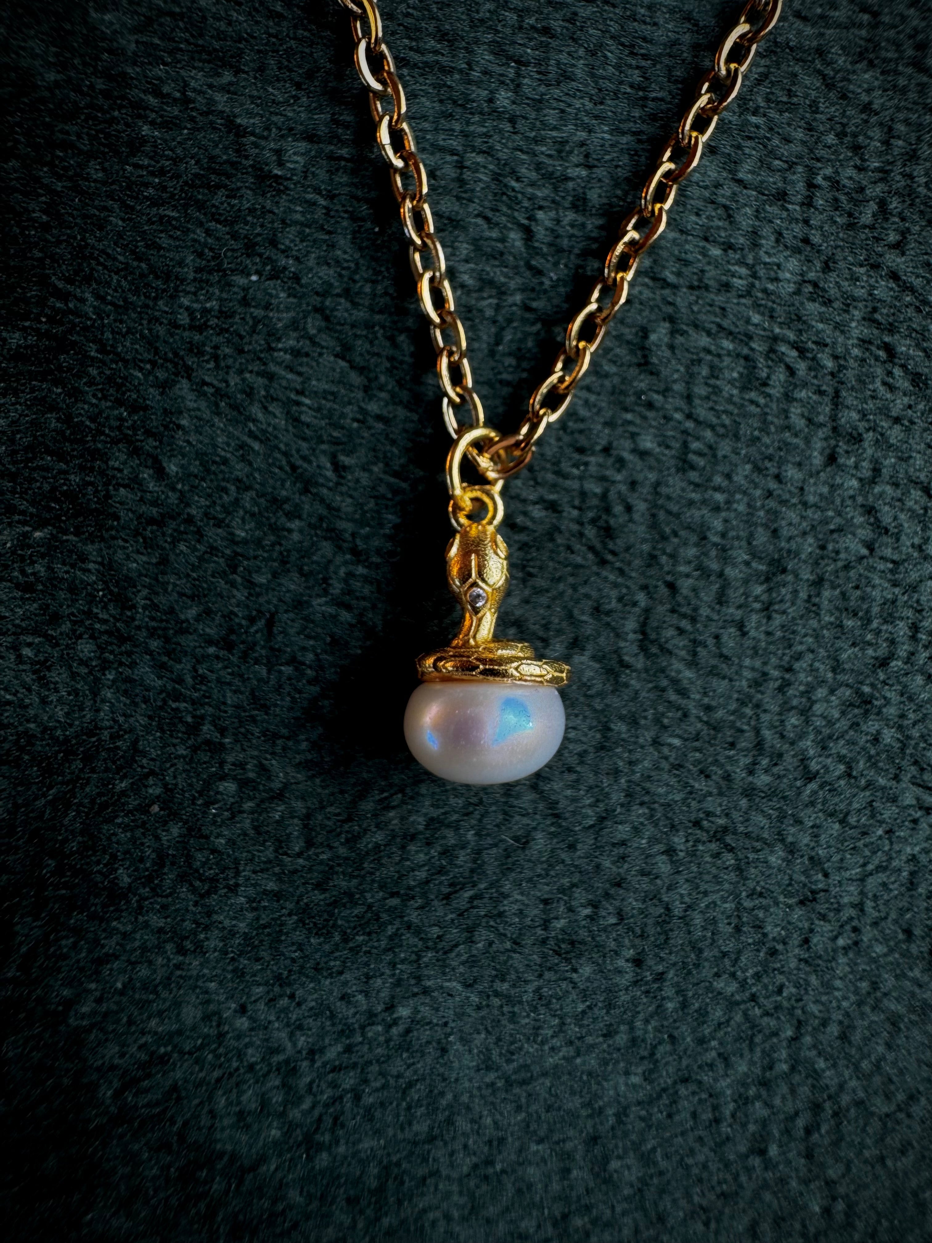 Gold Snake on Freshwater Pearl S925