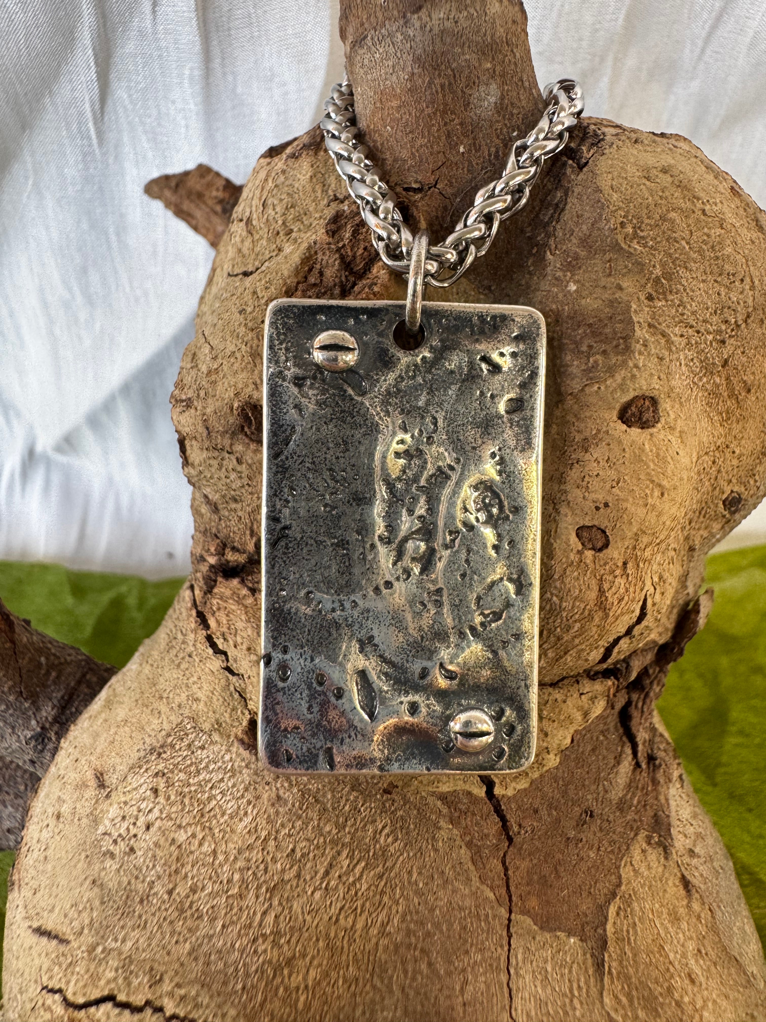 Silver Wood and Metal Stainless Steel Pendant