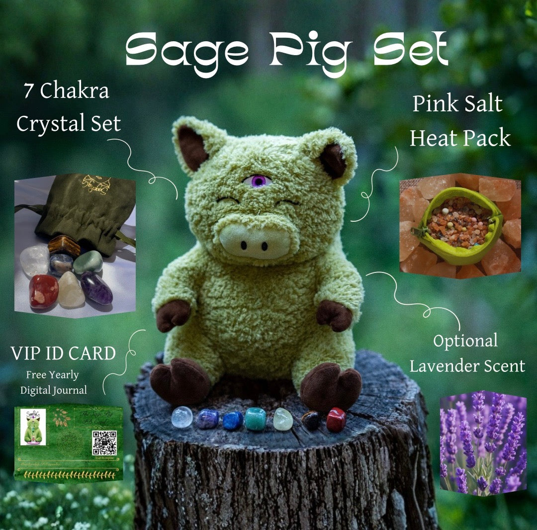 Sage Pig Plushie with Heat Pack and Chakra Stones
