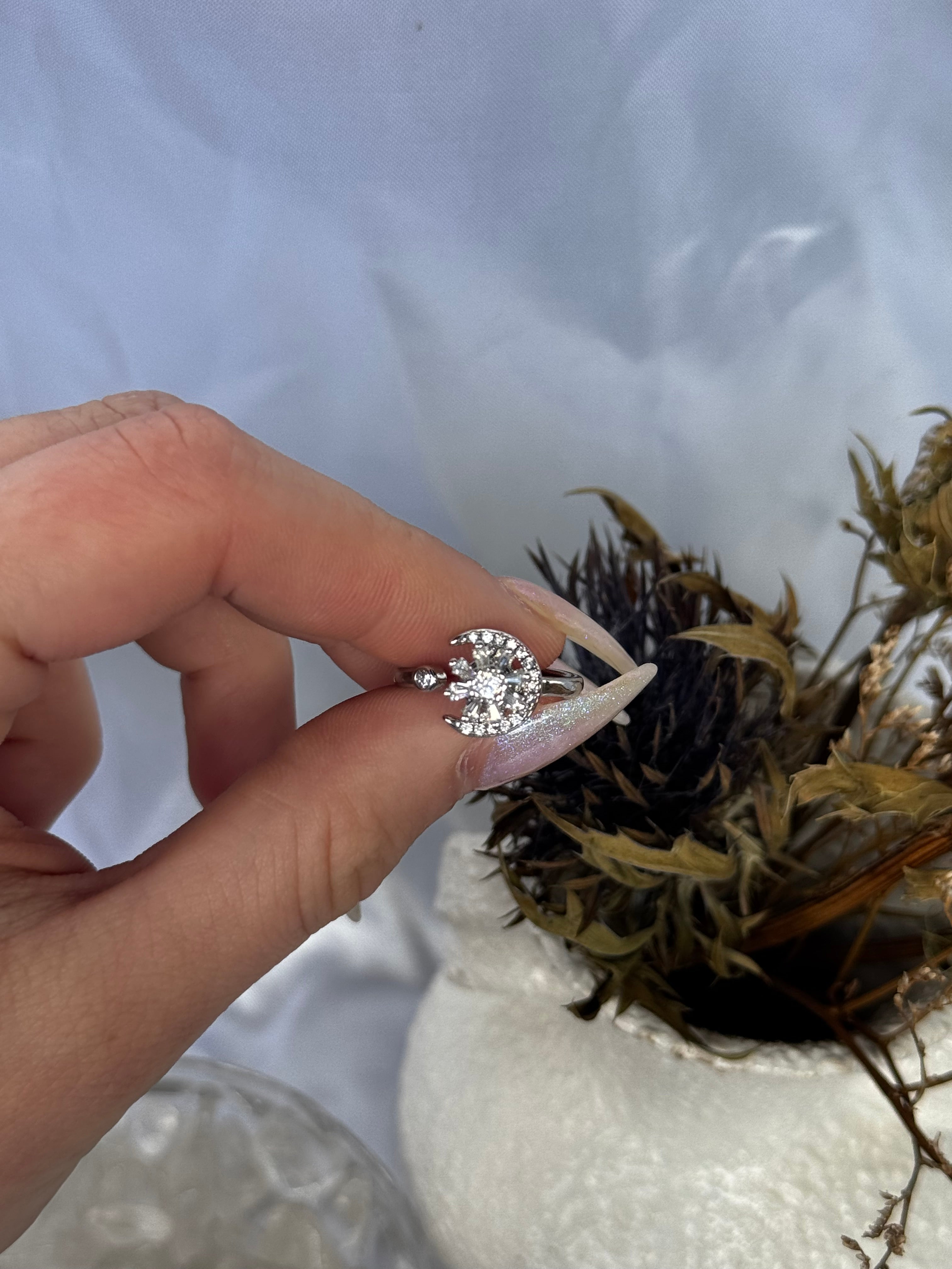 Moon and Star Gold Silver Fidget Ring