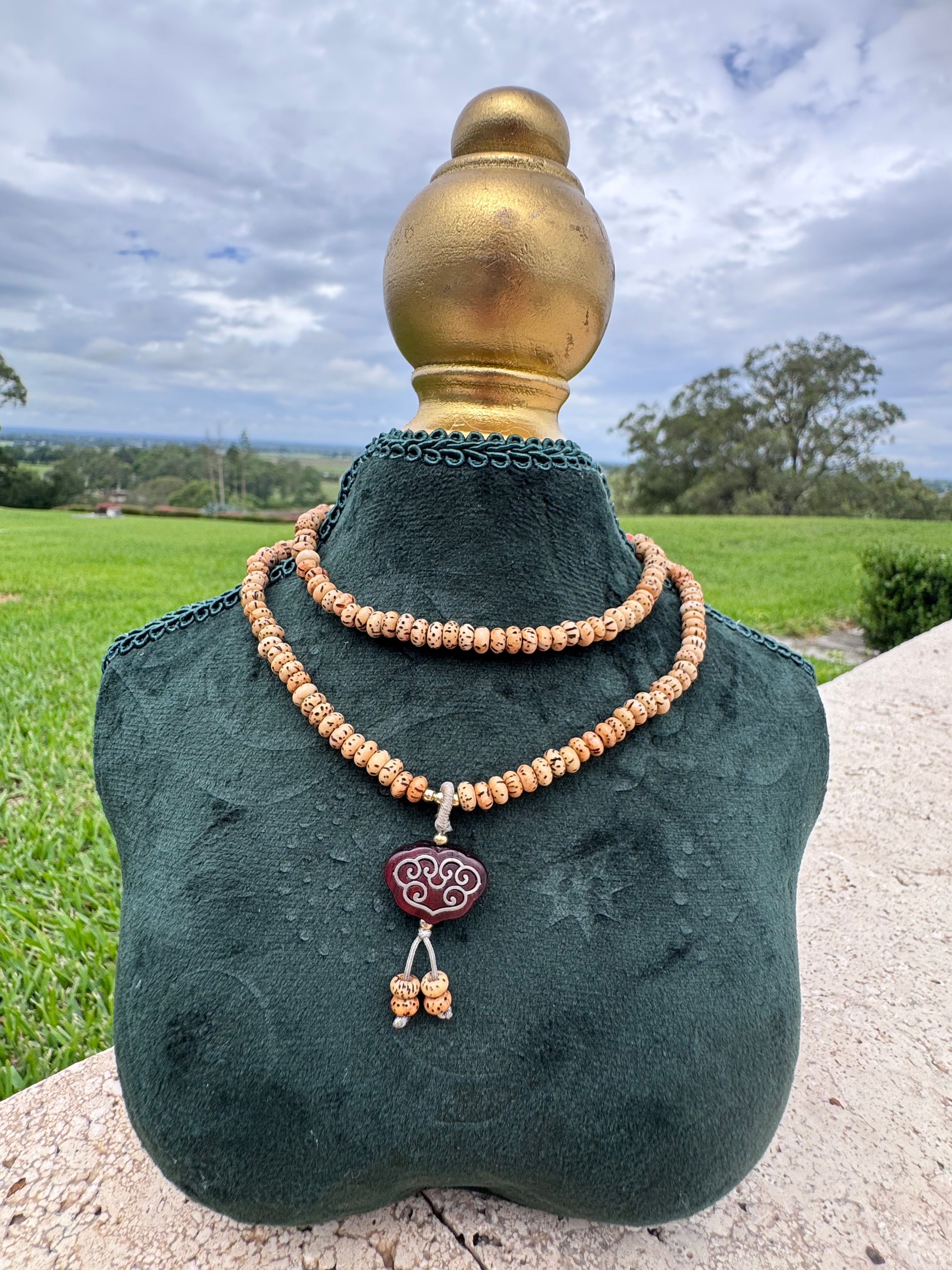 Hand made Star and Moon Bodhi Seeds With Red wood pendant necklace