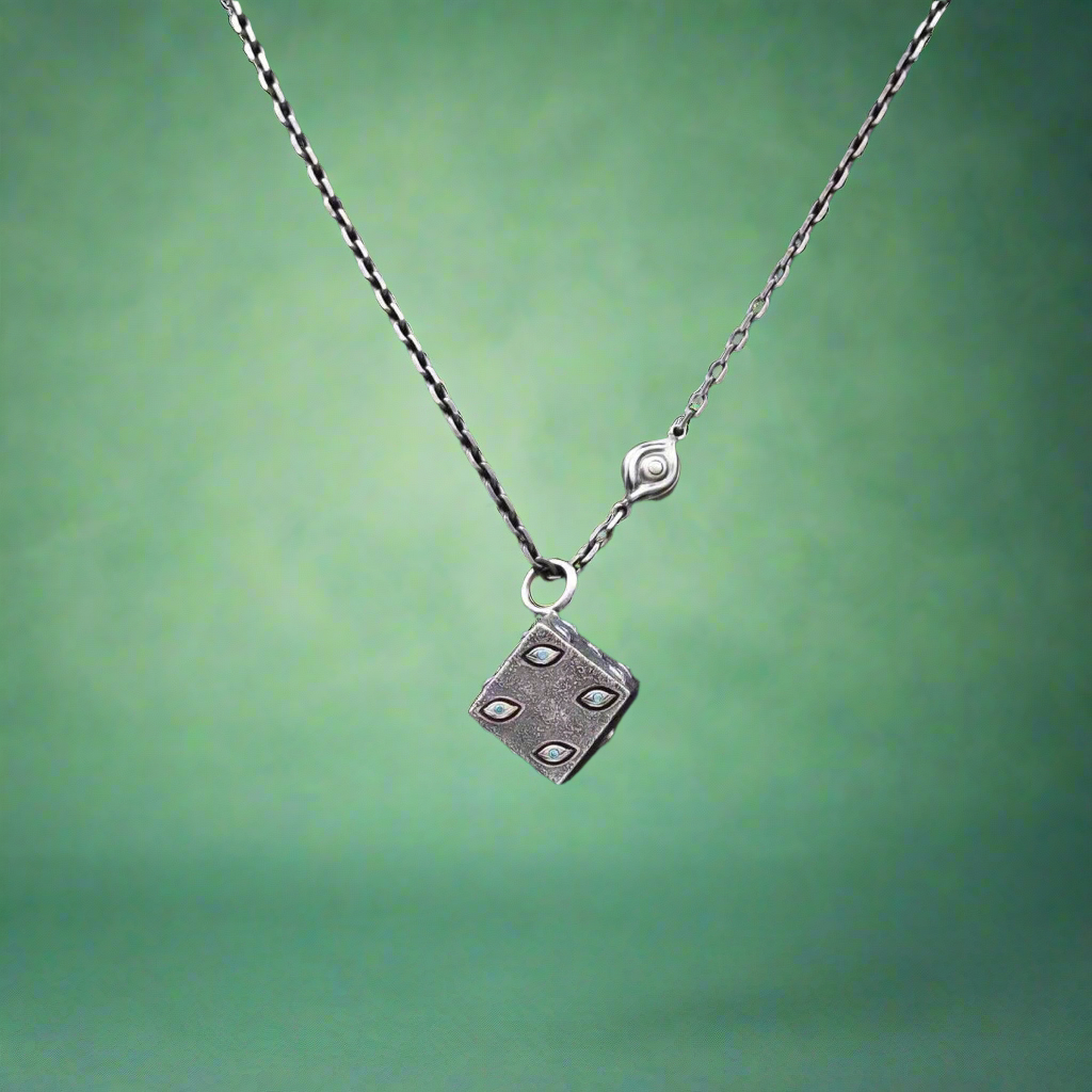 Evil Eyes Dice Jujutsu Kaisen Silver Necklace