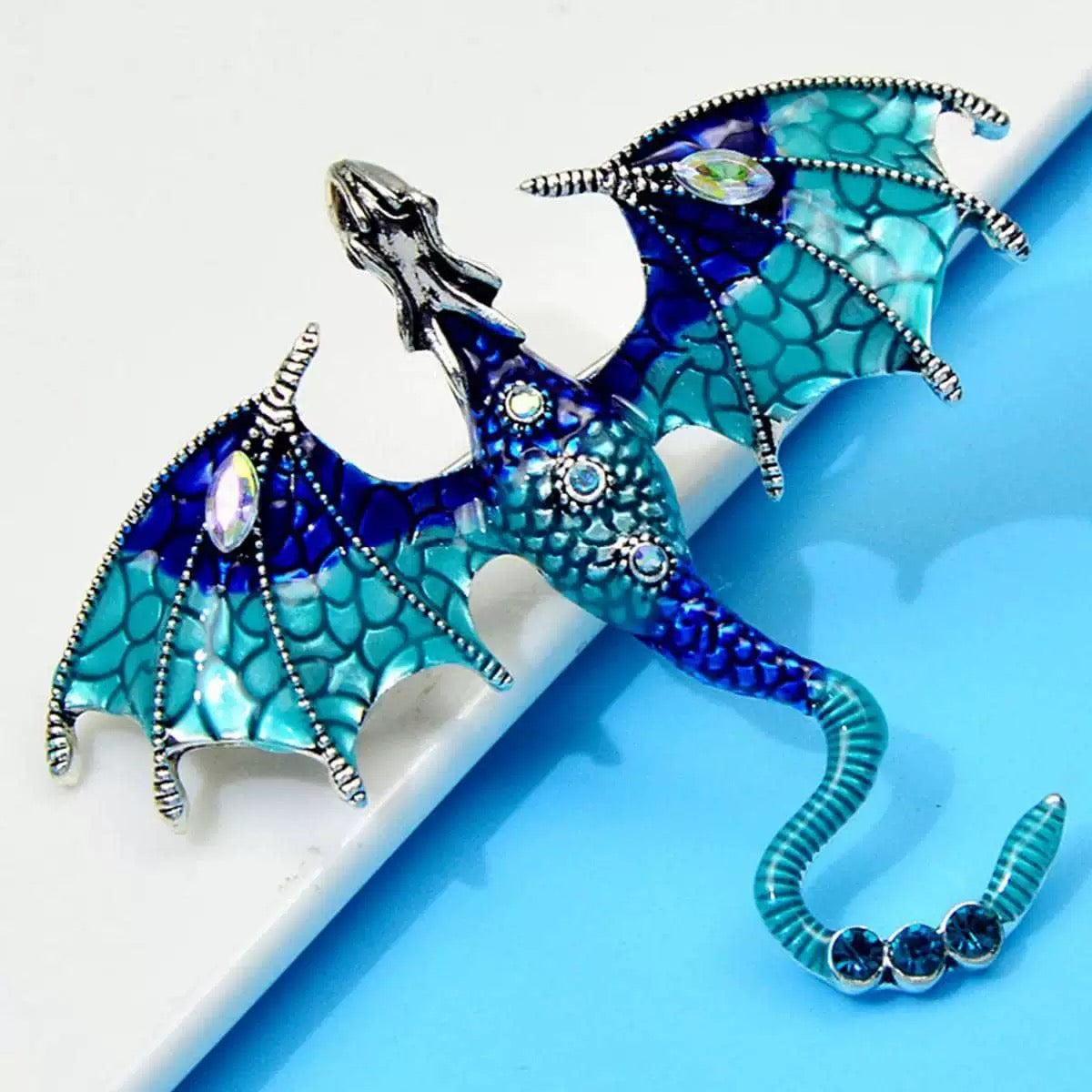 Celtic fantasy dragon enameled Broach