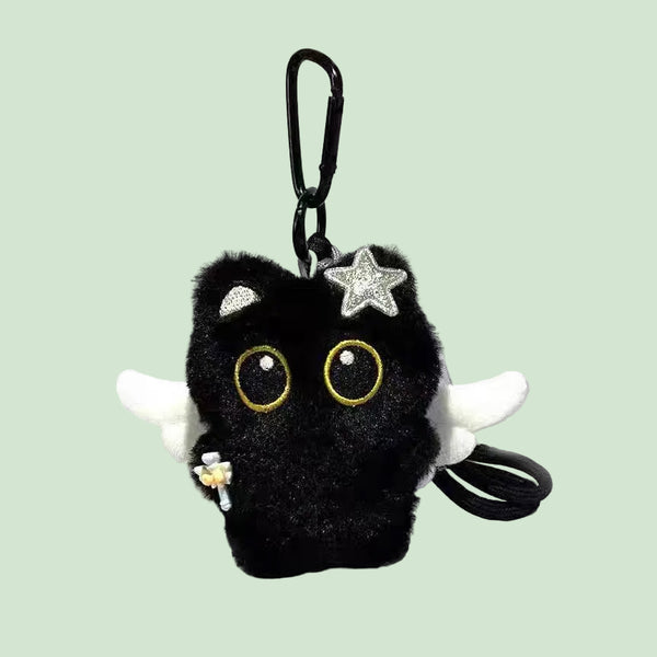 🖤 Fallen Star Guardian – Black Cat Plush Keychain