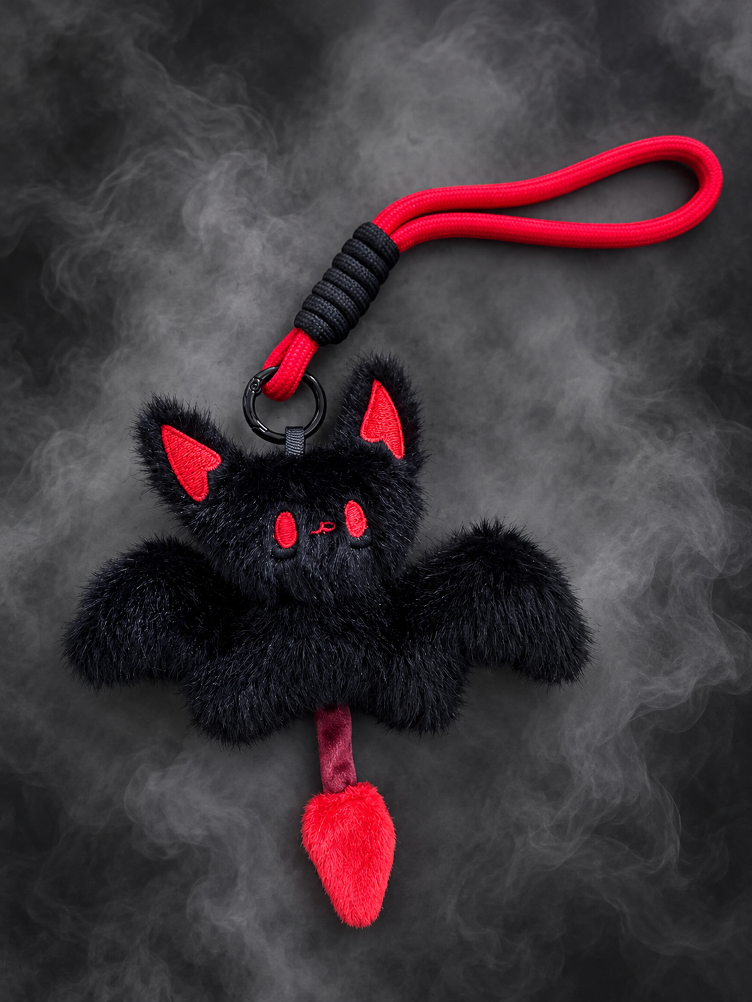 🦇Gothic Bat Plush Keychain – Black & Red