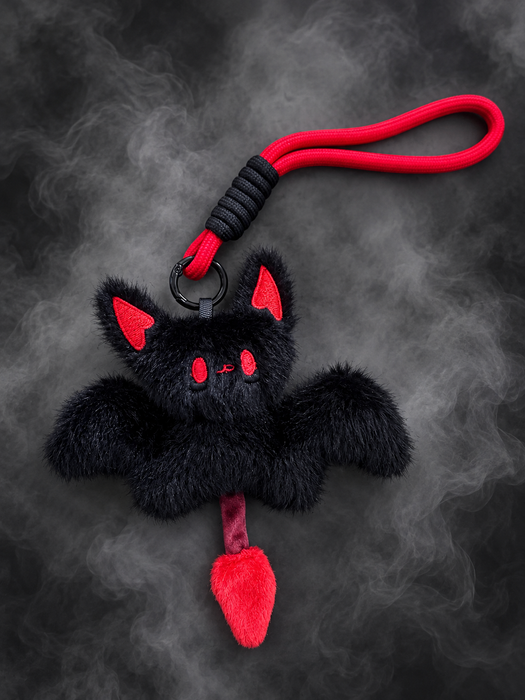 🦇Gothic Bat Plush Keychain – Black & Red