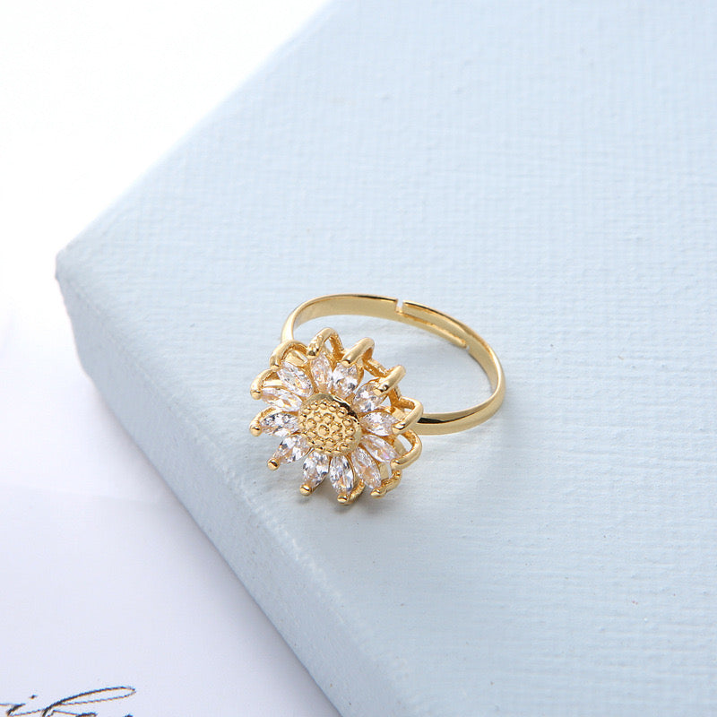 Large Gold Sunflower Fidget Ring