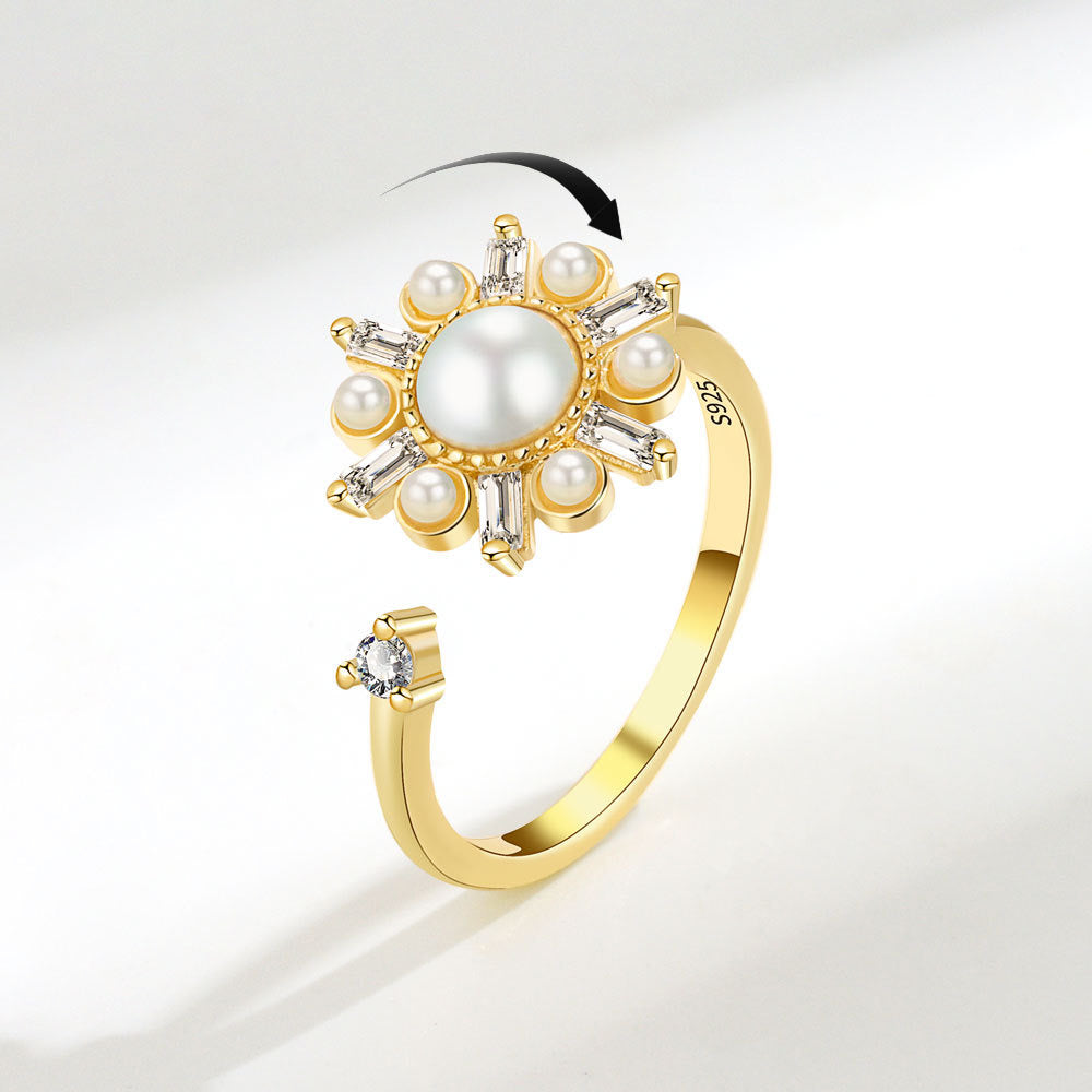 Pearl/Gold Snowflake Flower Fidget Ring